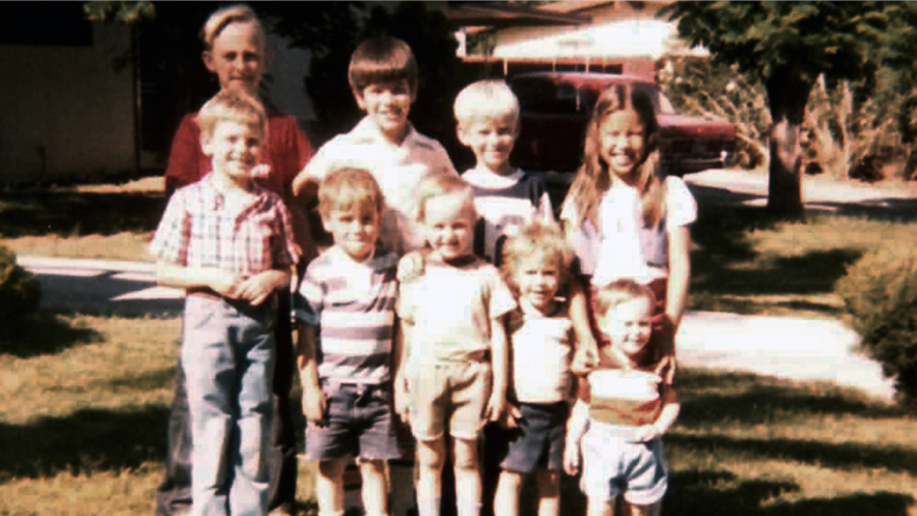 This 1980s photo provided by Bryce Thiriot shows Marco Rubio, second from left back row, his younger sister Veronica, right back row, and their neighbors, the Thiriot brothers, in Las Vegas in the early 1980s. The Republican Florida senator and presidential candidate spent six of his formative years in Las Vegas, where he joined the Church of Jesus Christ of Latter Day Saints and became a strong backer of labor unions. Back row, left to right, Bryan Thiriot, Marco Rubio, Nathan Thiriot, Veronica Rubio. Front row left to right, Jason Thiriot, Joel Dixon, Bryce Thiriot, Jodi Dixon, Jarren Thiriot. (Bonnie Thiriot/Courtesy of Bryce Thiriot via AP)
