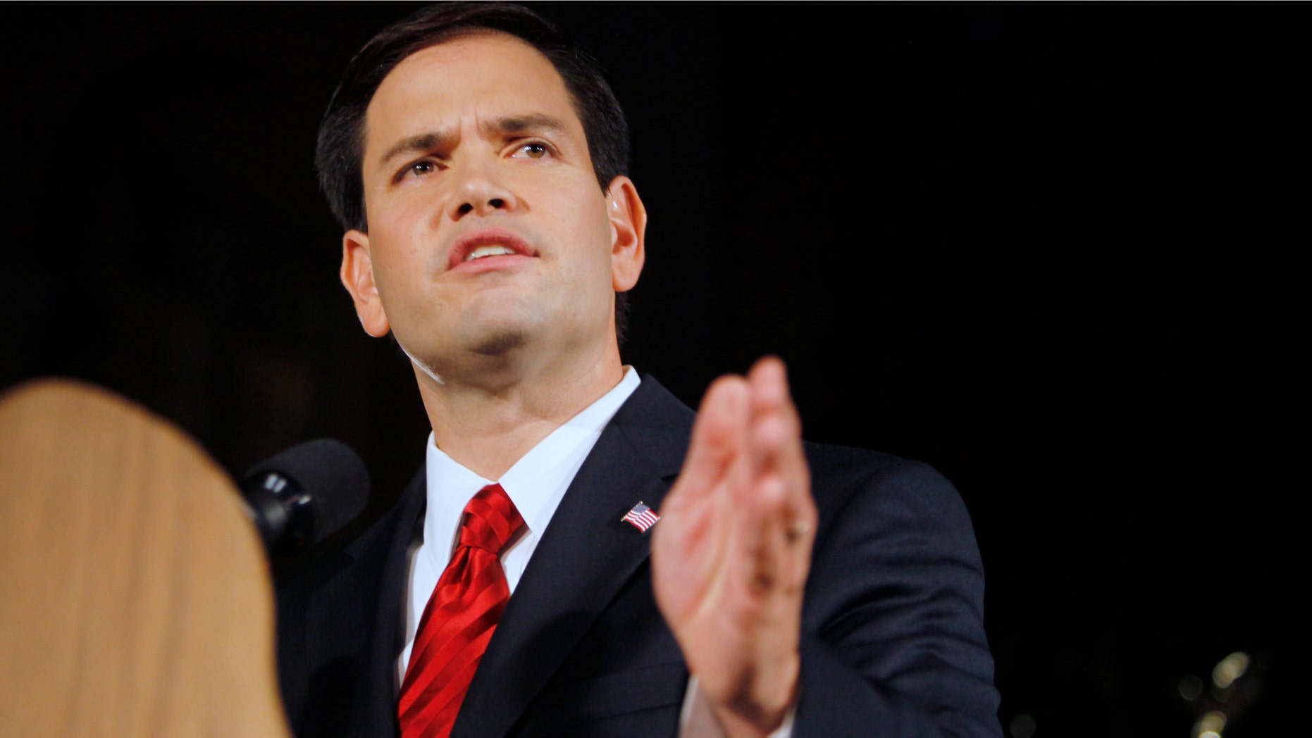 File - In this Nov. 2, 2010 file photo, Florida Sen. Marco Rubio speaks after winning his Senate bid in Coral Gables, Fla. Rubio. (AP Photo/Lynne Sladky, File)