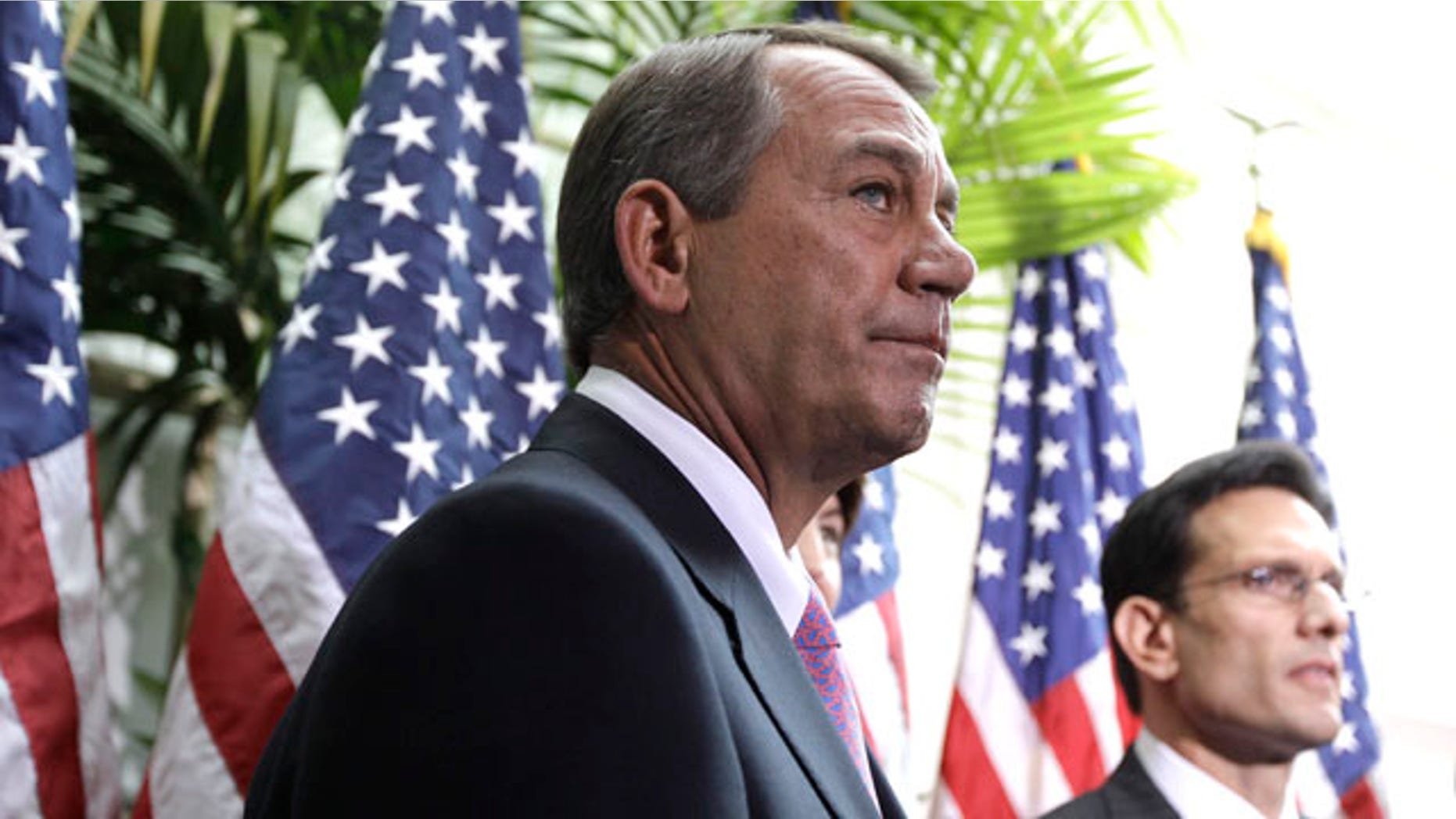 Jan. 25: House Speaker John Boehner of Ohio accompanied by House Majority Leader Eric Cantor of Virginia, listen to a question from reporters on Capitol Hill in Washington, D.C. House Republicans have offered $4 billion in cuts in an effort to prevent a government shutdown.