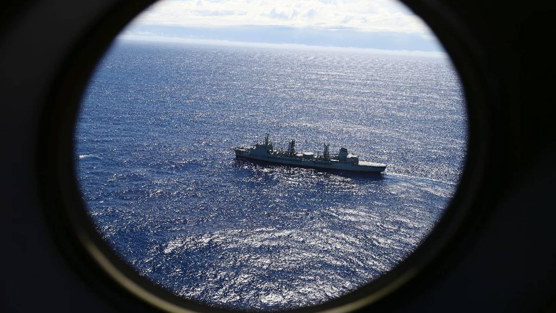 HMAS Success, as seen from a Royal New Zealand Air Force P3 Orion, searching for the missing Malaysia Airlines jet.