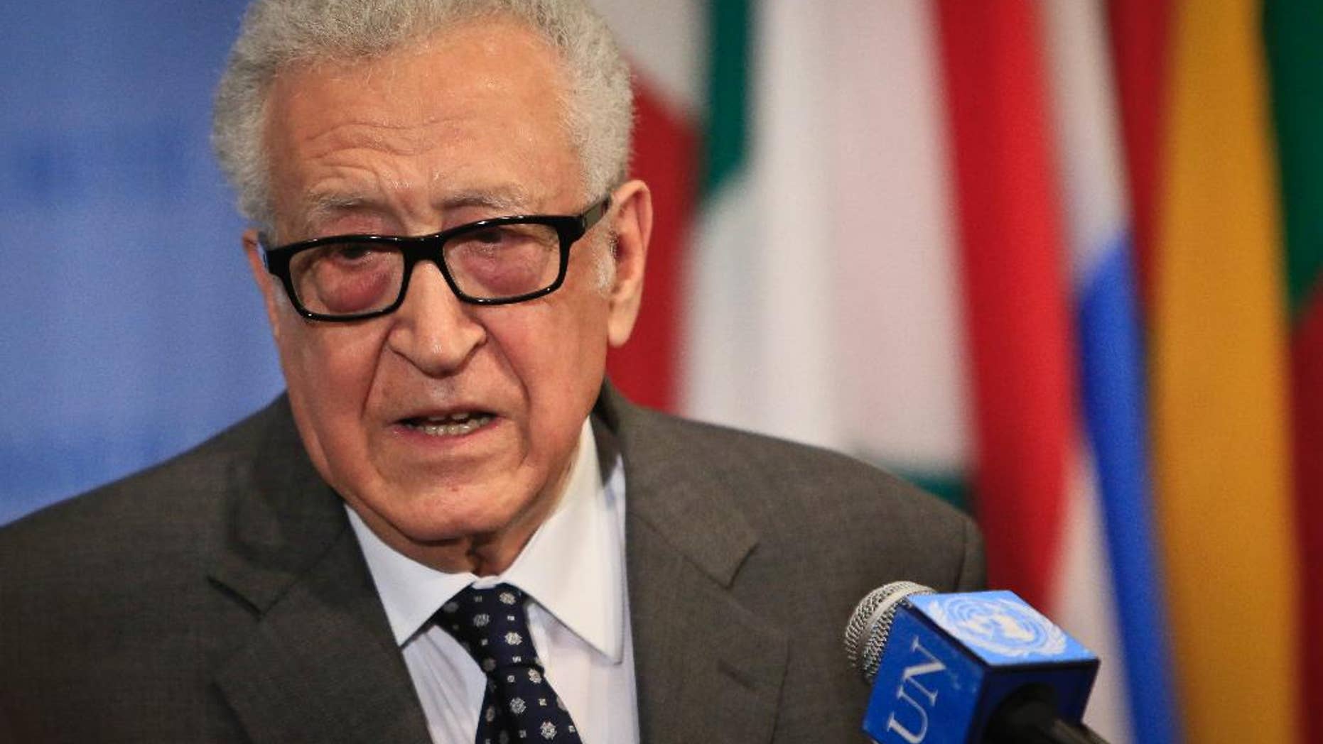 Lakhdar Brahimi, U.N. and Arab League Special Envoy to Syria, speaks during a news conference after closed meetings in the U.N. Security Council, Tuesday, May 13, 2014, at United Nations headquarters. Brahimi resigned Tuesday, following in the footsteps of his longtime friend, former U.N. secretary-general Kofi Annan, who resigned from the same job in August 2012 after failing to broker a cease-fire as the country descended into civil war. (AP Photo)