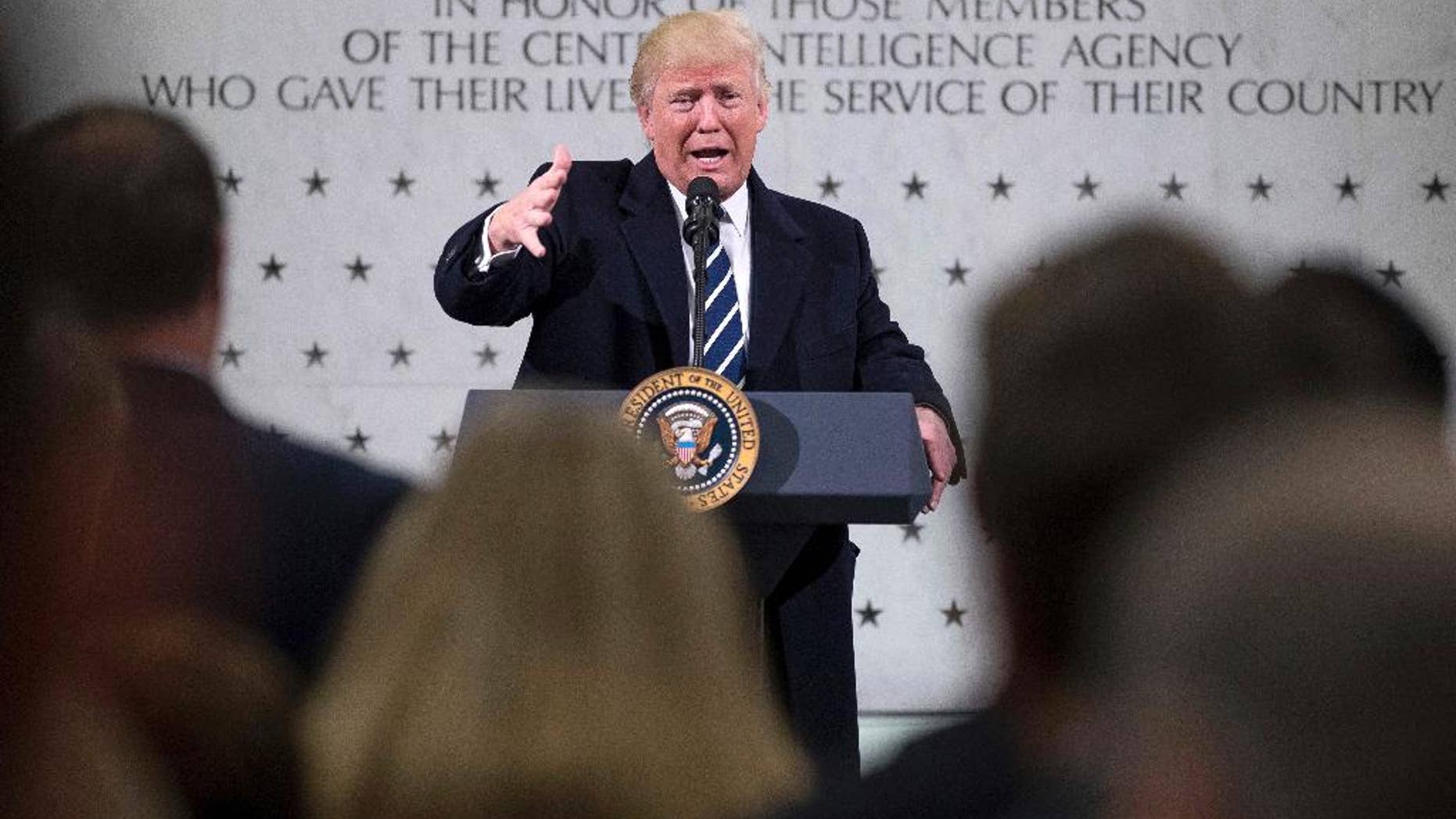 In this Jan. 21, 2017, photo, President Donald Trump speaks at the Central Intelligence Agency in Langley, Va. No one knows how seriously to take Trump’s threat to seize Iraq’s oil. Doing so would involve extraordinary costs and risk confrontation with America’s best ground partner against the Islamic State, but the president told the CIA: “Maybe you’ll have another chance.” (AP Photo/Andrew Harnik)