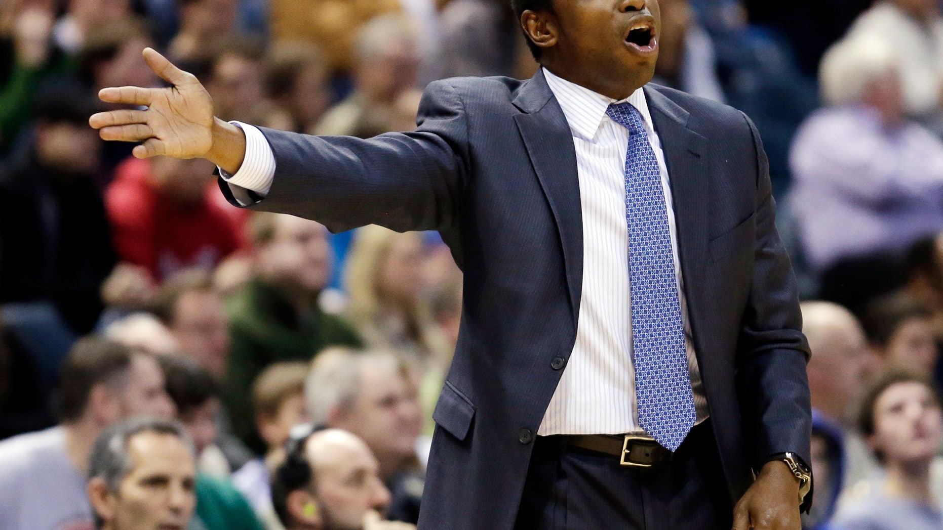 Brooklyn Nets head coach Avery Johnson reacts to a call during the first half of an NBA basketball game against the Milwaukee Bucks, Wednesday, Dec. 26, 2012, in Milwaukee. (AP Photo/Morry Gash)