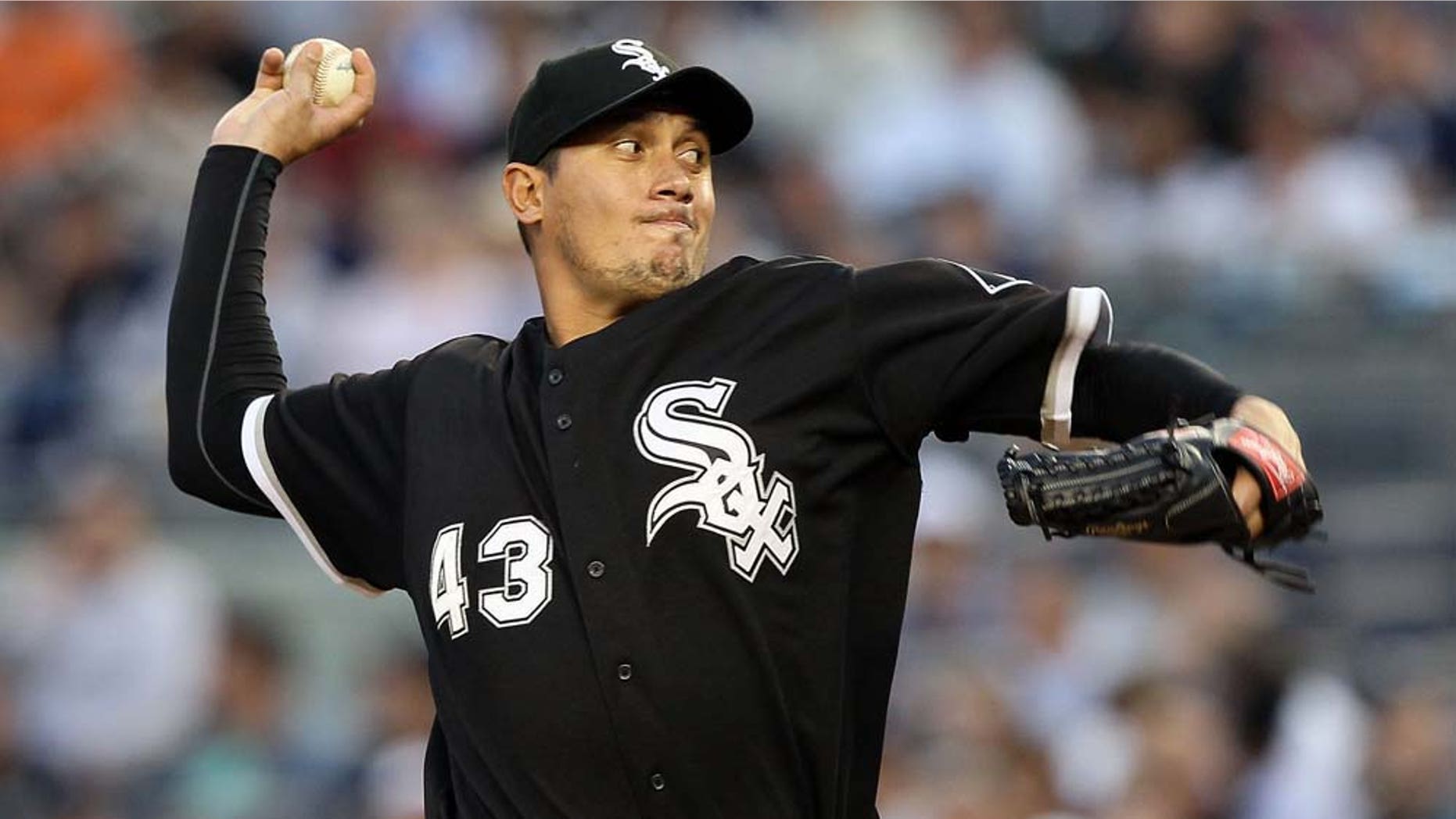 NEW YORK - APRIL 30: Freddy Garcia #43 of the Chicago White Sox pitches against the New York Yankees on April 30, 2010 at Yankee Stadium in the Bronx borough of New York City. (Photo by Jim McIsaac/Getty Images)