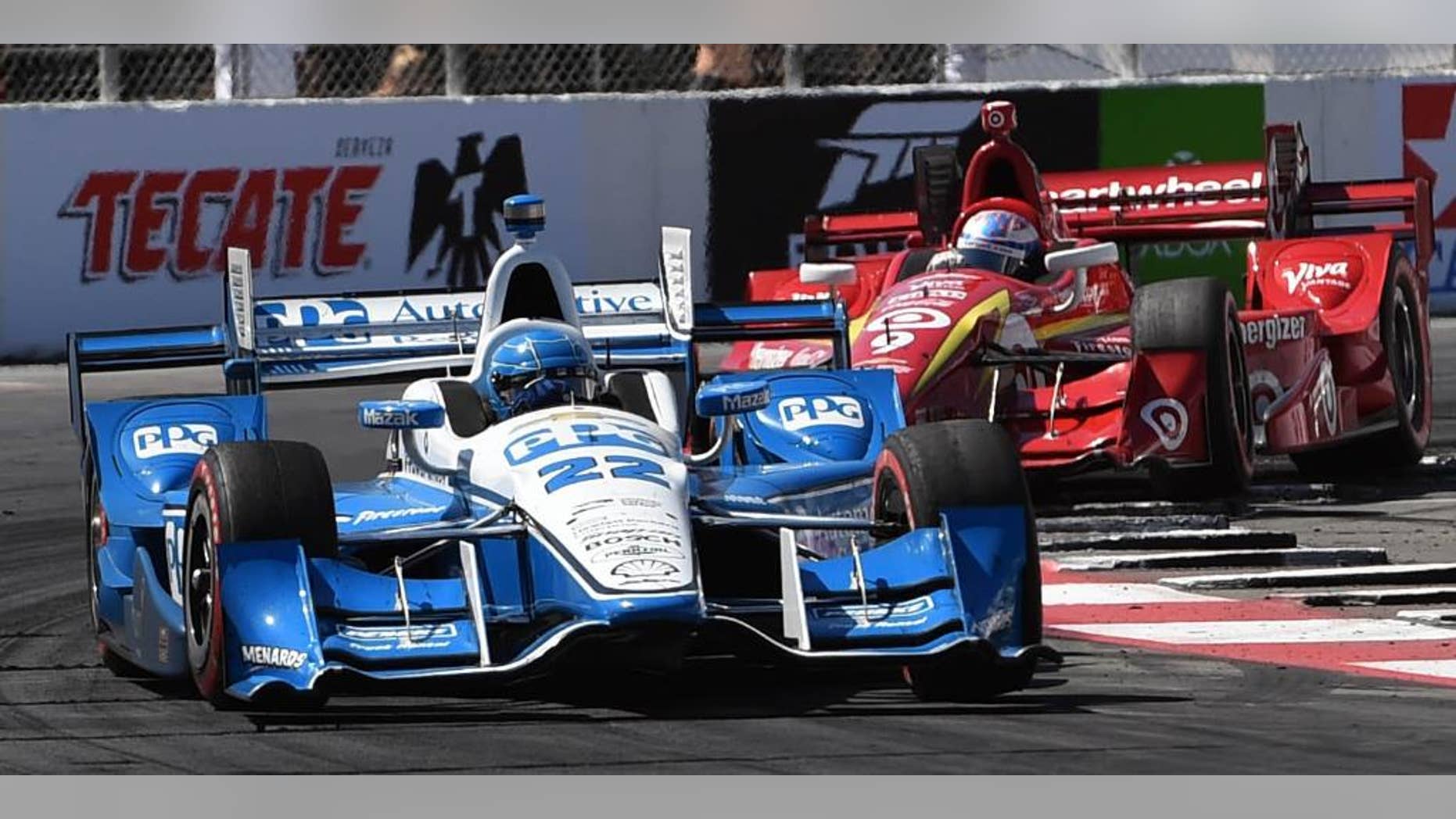 2016 Toyota Grand Prix of Long Beach winner Simon Pagenaud, 22, and second place finisher Scott Dixon, 9, race during the 42nd Toyota Grand Prix of Long Beach, Sunday April 17, 2016 in Long Beach, Cailf. (Stephen Carr / Daily Breeze via AP)