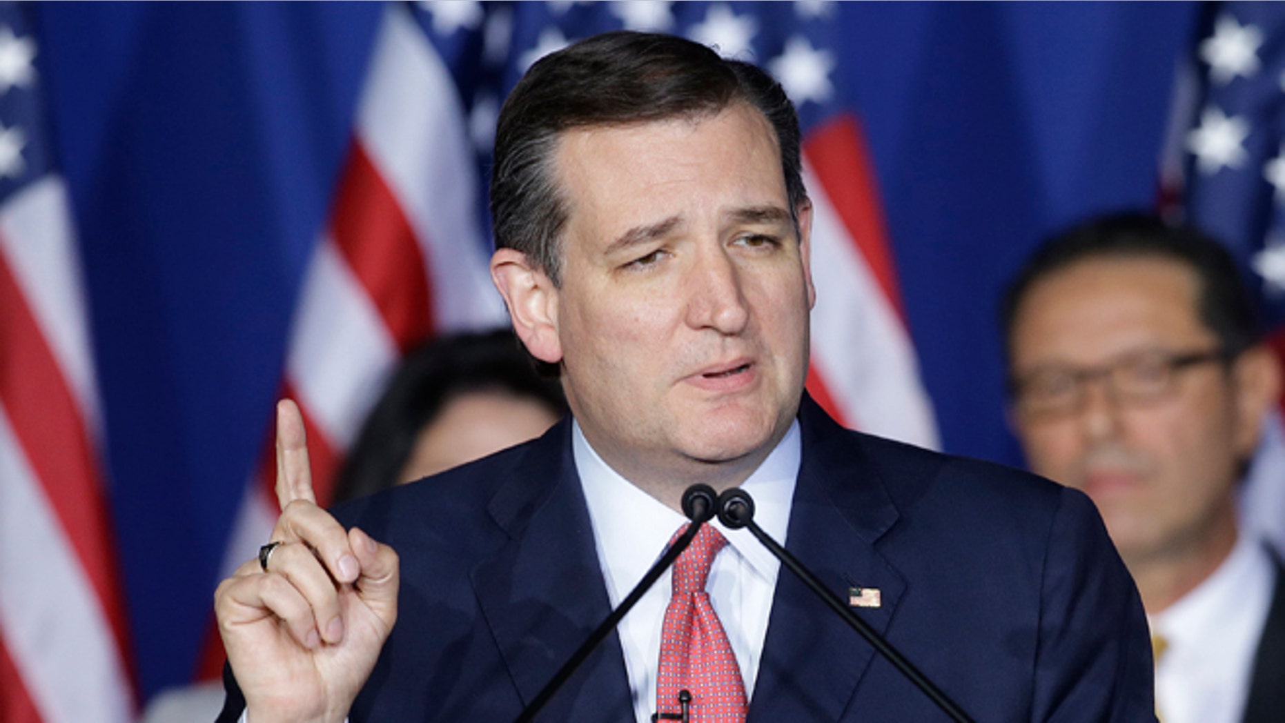FILE - In this Tuesday, May 3, 2016 file photo, Republican presidential candidate, Sen. Ted Cruz, R-Texas, speaks during a primary night campaign event, in Indianapolis. Cruz's now-defunct presidential campaign is being sued over the background music it used in two videos. Audiosocket, a music licensing company based in Seattle and New Orleans, filed the lawsuit Monday, May 9, 2016, in U.S. District Court in Seattle against Cruz for President and the advertising firm Madison McQueen. (AP Photo/Darron Cummings, File)