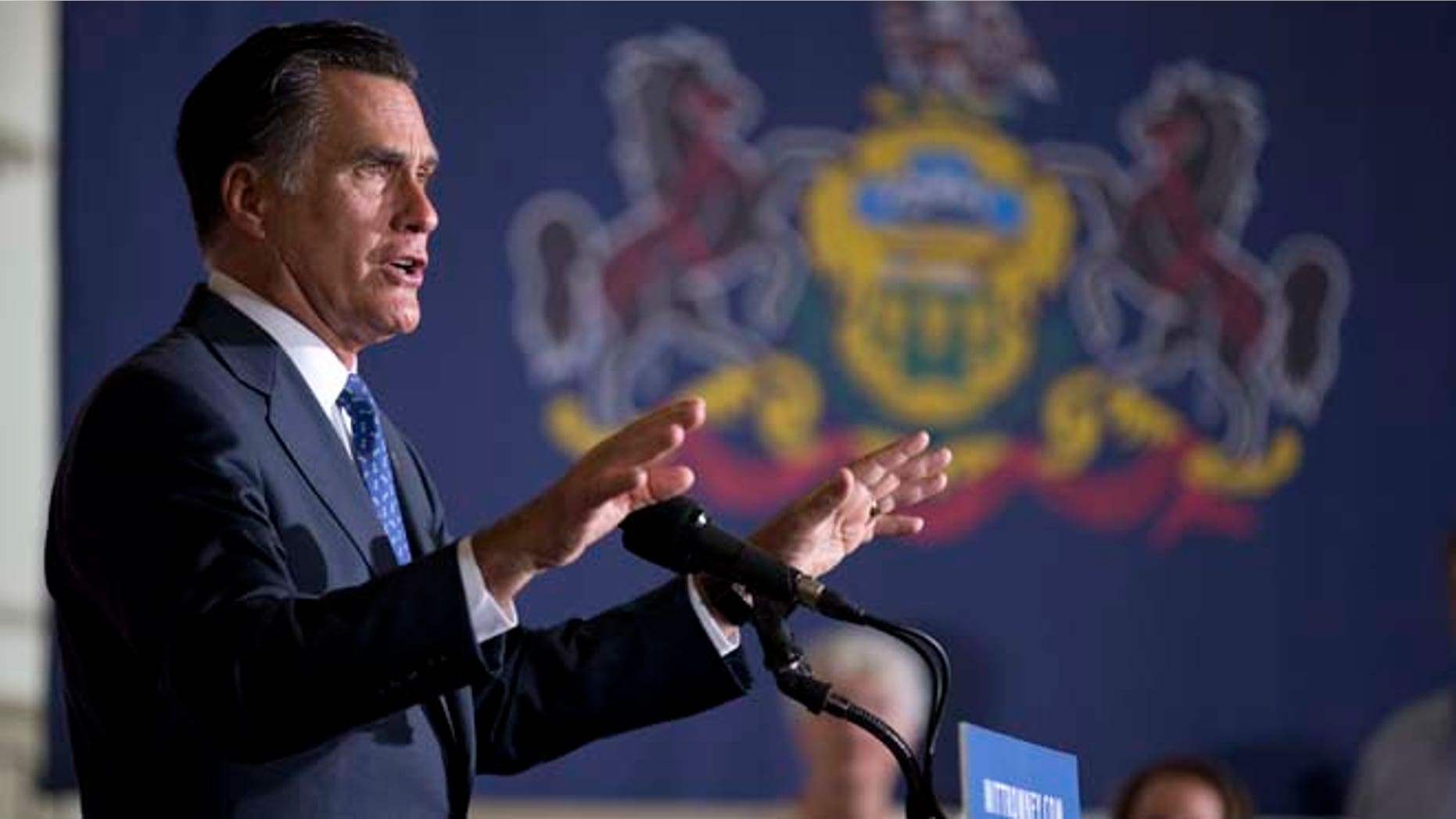 Sept. 28, 2012: Mitt Romney speaks during a rally at Valley Forge Military Academy and College.