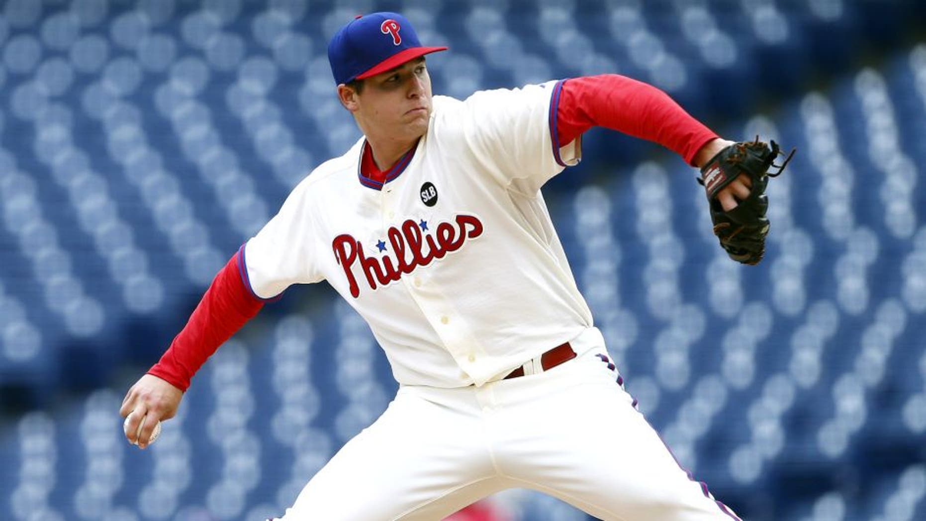 PHILADELPHIA, PA - OCTOBER 1: Pitcher Jerad Eickhoff #48 of the Philadelphia Phillies delivers a pitch against the New York Mets during the fifth inning of a MLB game at Citizens Bank Park on October 1, 2015 in Philadelphia, Pennsylvania. The Phillies defeated the Mets 3-0. (Photo by Rich Schultz/Getty Images)