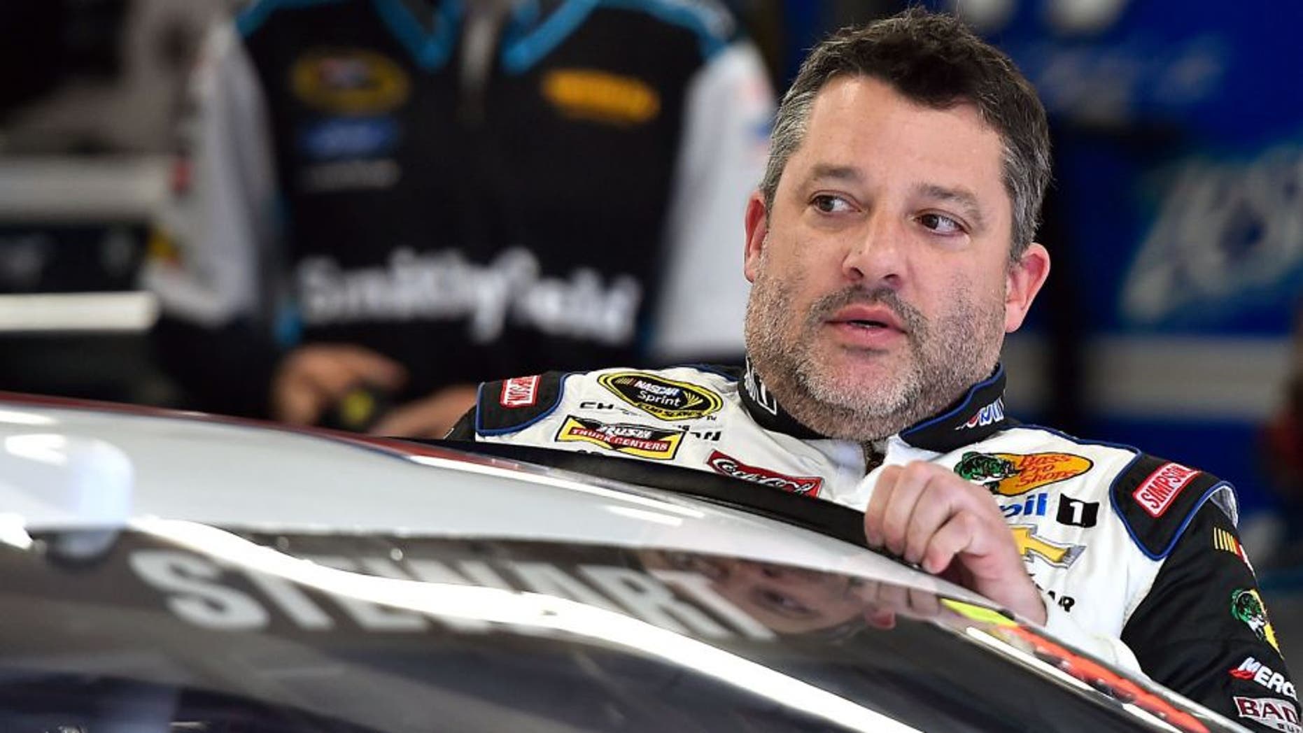 Jul 18, 2015; Loudon, NH, USA; Sprint Cup Series driver Tony Stewart during practice for the 5-hour ENERGY 301 at New Hampshire Motor Speedway. Mandatory Credit: Jasen Vinlove-USA TODAY Sports