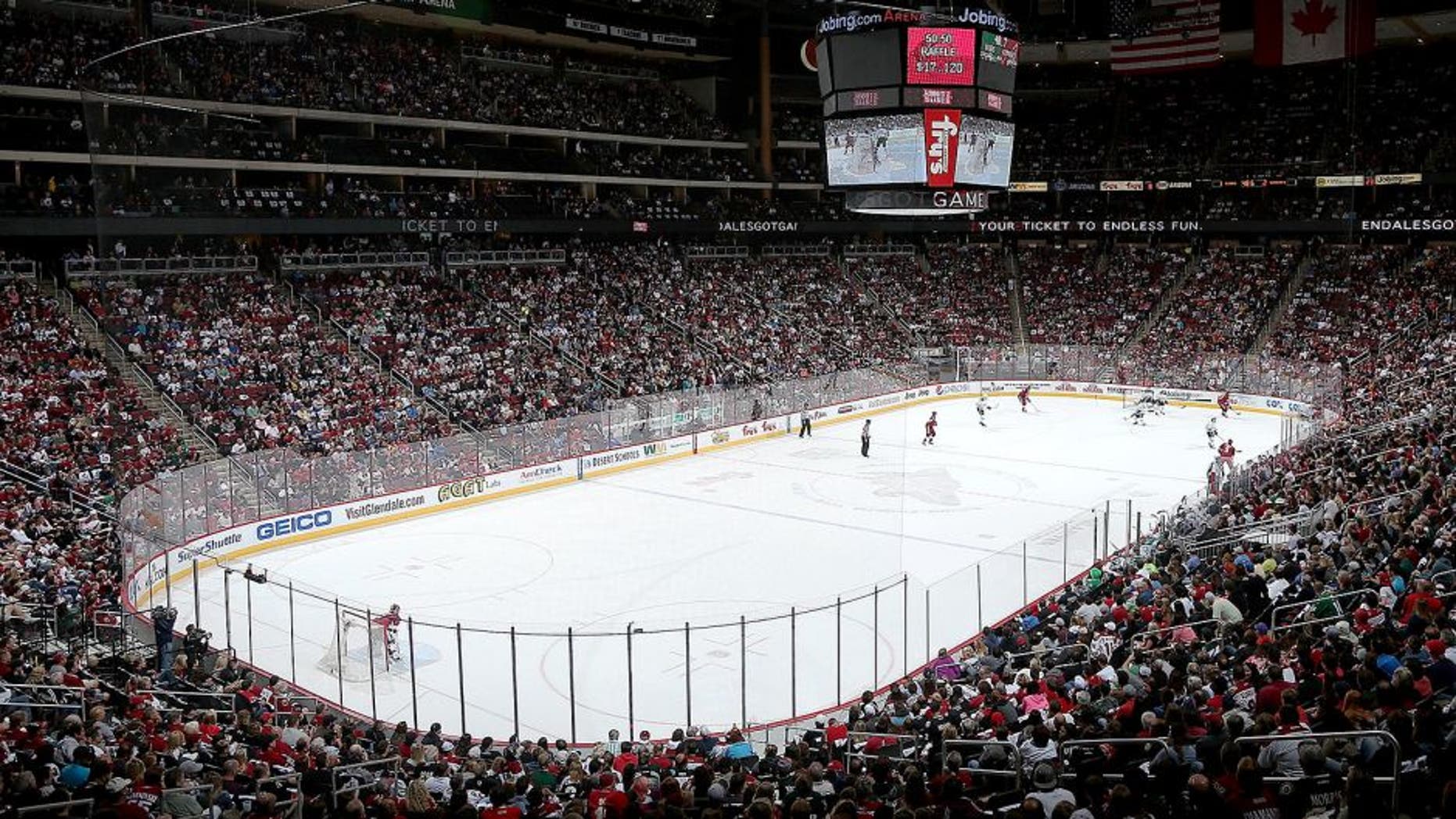 GLENDALE, AZ - APRIL 13: General view of action between the Dallas Stars and the Phoenix Coyotes during the NHL game at Jobing.com Arena on April 13, 2014 in Glendale, Arizona. The Coyotes defeated the Stars 1-0. (Photo by Christian Petersen/Getty Images)
