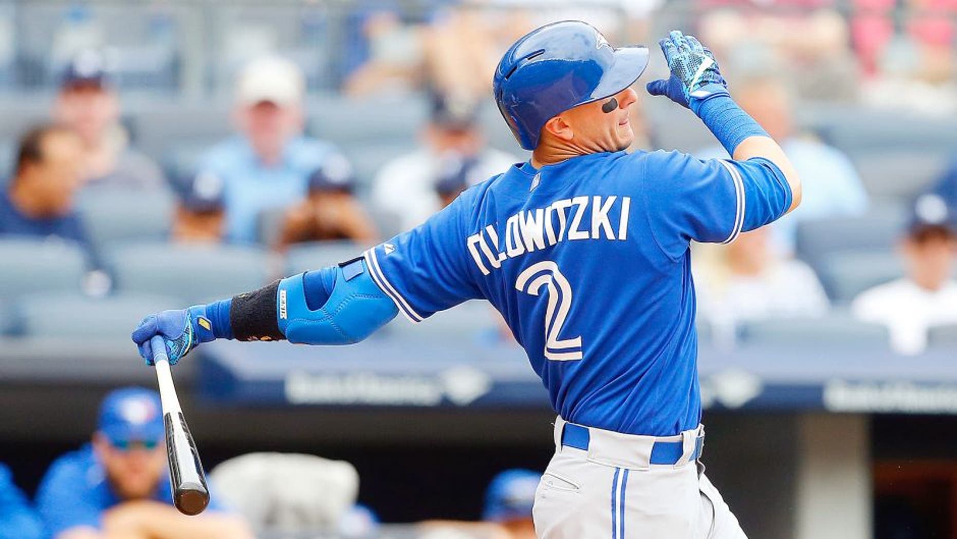 NEW YORK, NY - SEPTEMBER 12: Troy Tulowitzki #2 of the Toronto Blue Jays in action against the New York Yankees at Yankee Stadium on September 12, 2015 in the Bronx borough of New York City. The Jays defeated the Yankees 9-5 after eleven innings. (Photo by Jim McIsaac/Getty Images)