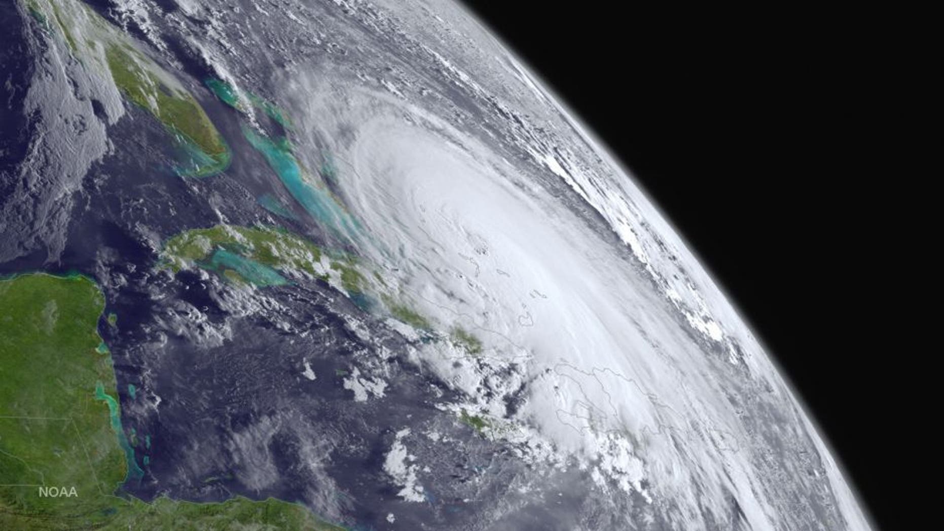 IN SPACE - OCTOBER 1: In this handout from the National Oceanic and Atmospheric Administration (NOAA), Hurricane Joaquin is seen churning in the Atlantic on October 1, 2015. Joaquin was upgraded to a category three hurricane early on October 1. The exact track has yet to be determined, but there is a possibity of landfall in the U.S. anywhere from North Carolina to the Northeast. (Photo by NOAA via Getty Images)