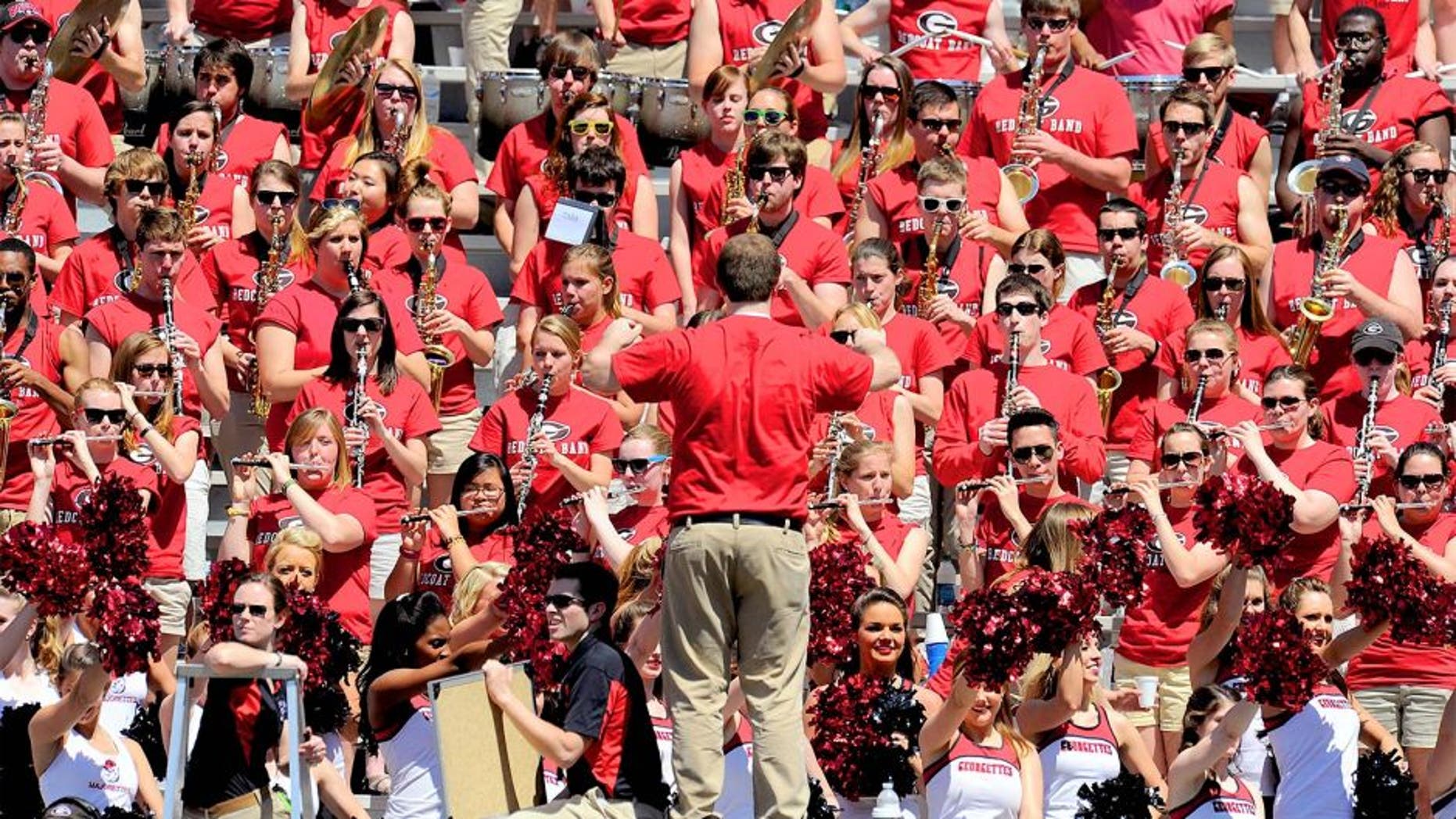 Apr 6, 2013; Athens, GA, USA; The Georgia Bulldogs band shown during the Georgia Spring Day Game at Sanford Stadium. The black team defeated the red team 23-17. Mandatory Credit: Dale Zanine-USA TODAY Sports