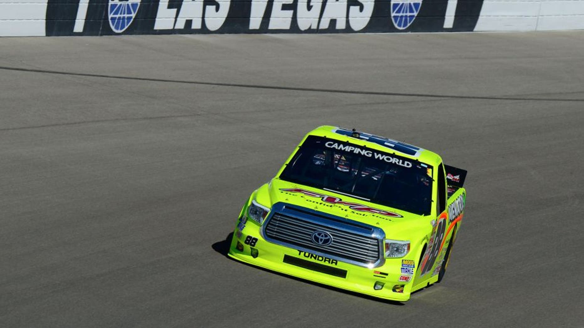 LAS VEGAS, NV - OCTOBER 3: Matt Crafton driver of the #88 FVP/Menards Toyota during practice for the NASCAR Camping World Truck Series Rhino Linings 350 at the Las Vegas Motor Speedway on October 3, 2015 in Las Vegas, Nevada. (Photo by Robert Laberge/NASCAR via Getty Images)