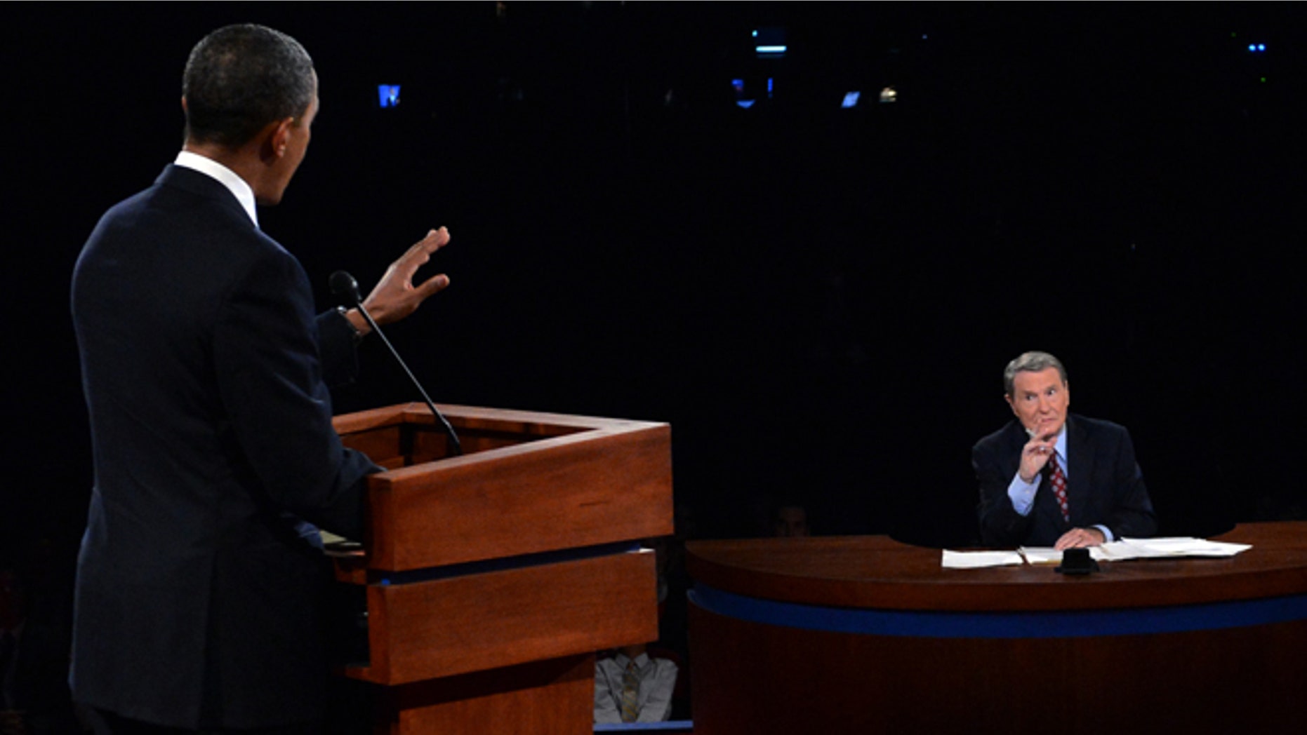 Oct. 3, 2012: President Barack Obama answers a question of moderator Jim Lehrer during the first presidential debate.