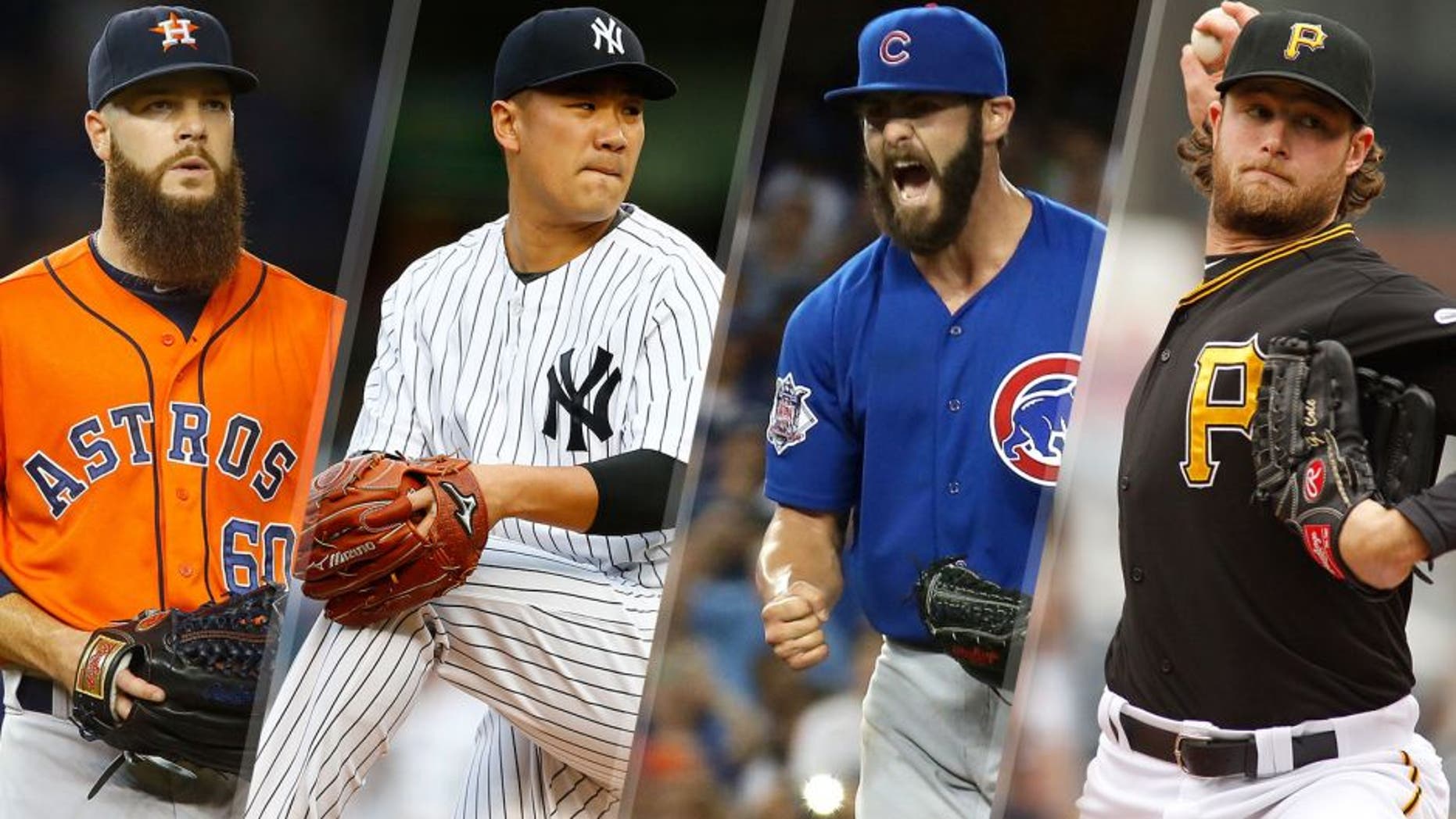 NEW YORK, NY - AUGUST 25: (NEW YORK DAILIES OUT) Dallas Keuchel #60 of the Houston Astros in action against the New York Yankees at Yankee Stadium on August 25, 2015 in the Bronx borough of New York City. The Astros defeated the Yankees 15-1. (Photo by Jim McIsaac/Getty Images) NEW YORK, NY - JULY 17: Pitcher Masahiro Tanaka #19 of the New York Yankees delivers a pitch against the Seattle Mariners during the first inning of a MLB baseball game at Yankee Stadium on July 17, 2015 in the Bronx borough of New York City. (Photo by Rich Schultz/Getty Images) LOS ANGELES, CA - AUGUST 30: Starting pitcher Jake Arrieta #49 of the Chicago Cubs reacts after getting the fianl out of a no hitter against the Los Angeles Dodgers at Dodger Stadium on August 30, 2015 in Los Angeles, California. The Cubs won 2-0. (Photo by Stephen Dunn/Getty Images)
