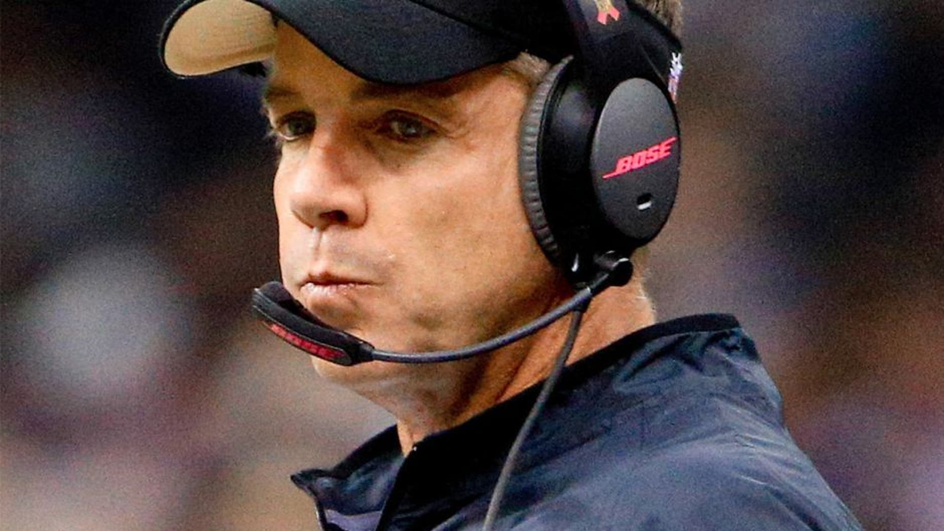 Oct 4, 2015; New Orleans, LA, USA; New Orleans Saints head coach Sean Payton looks on against the Dallas Cowboys during the second quarter at the Mercedes-Benz Superdome. Mandatory Credit: Derick E. Hingle-USA TODAY Sports