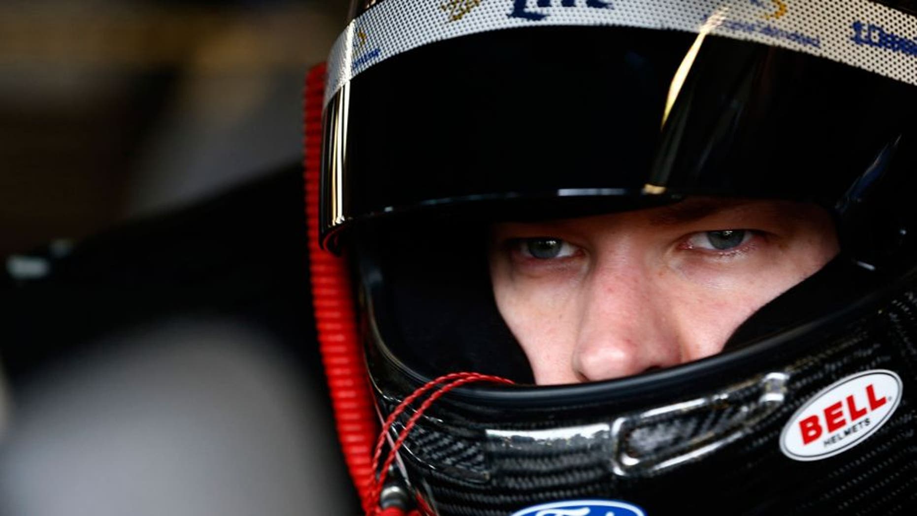 JOLIET, IL - SEPTEMBER 18: Brad Keselowski, driver of the #2 Miller Lite Ford, sits in his car during practice for the NASCAR Sprint Cup Series myAFibRisk.com 400 at Chicagoland Speedway on September 18, 2015 in Joliet, Illinois. (Photo by Jeff Zelevansky/NASCAR via Getty Images)