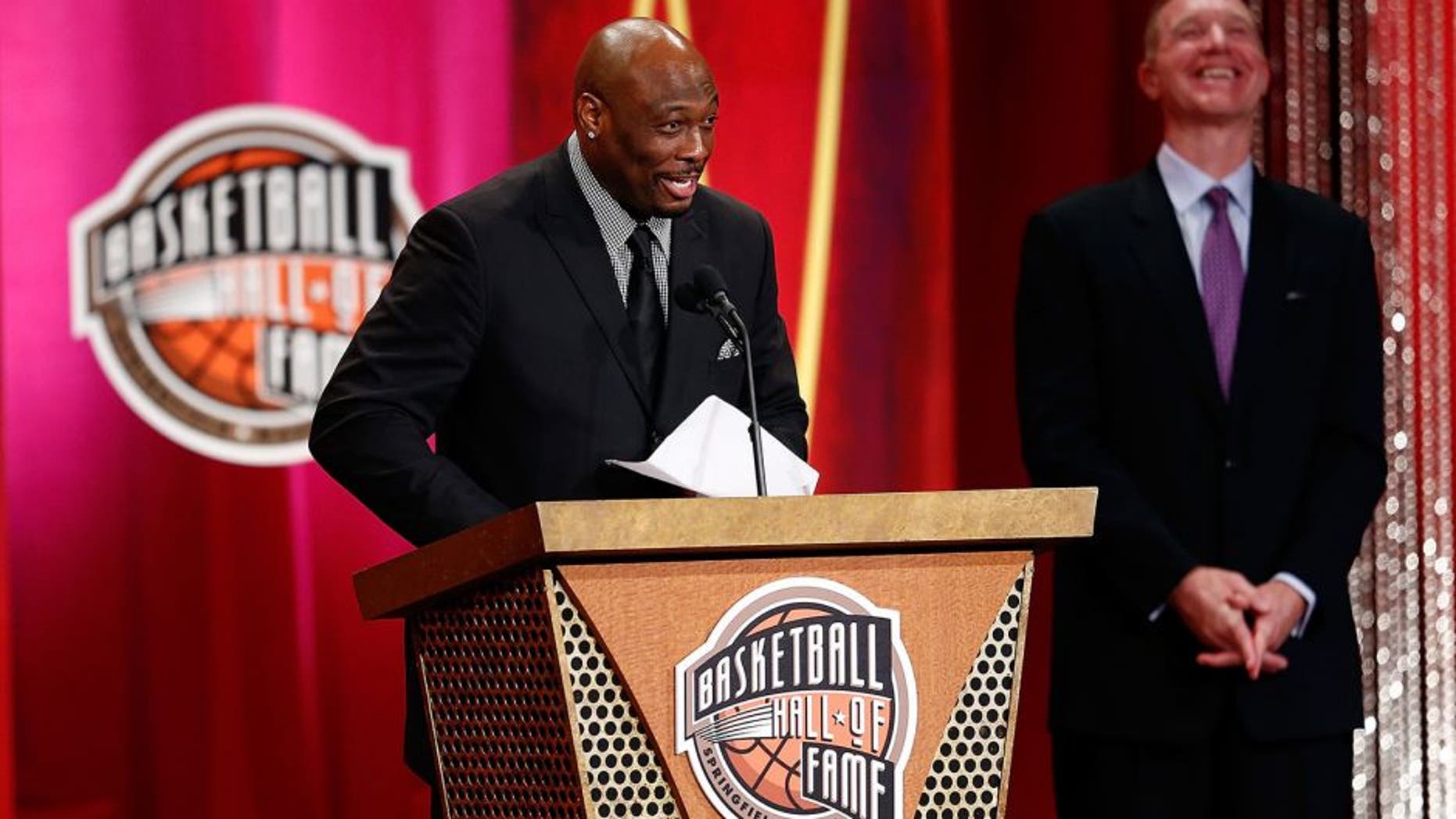 SPRINGFIELD, MA - AUGUST 8: ÃMitch Richmond speaks during the 2014 Basketball Hall of Fame Enshrinement Ceremonywith presenter Chris Mullin at Symphony Hall on August 8, 2014 in Springfield, Massachusetts. (Photo by Jim Rogash/Getty Images)