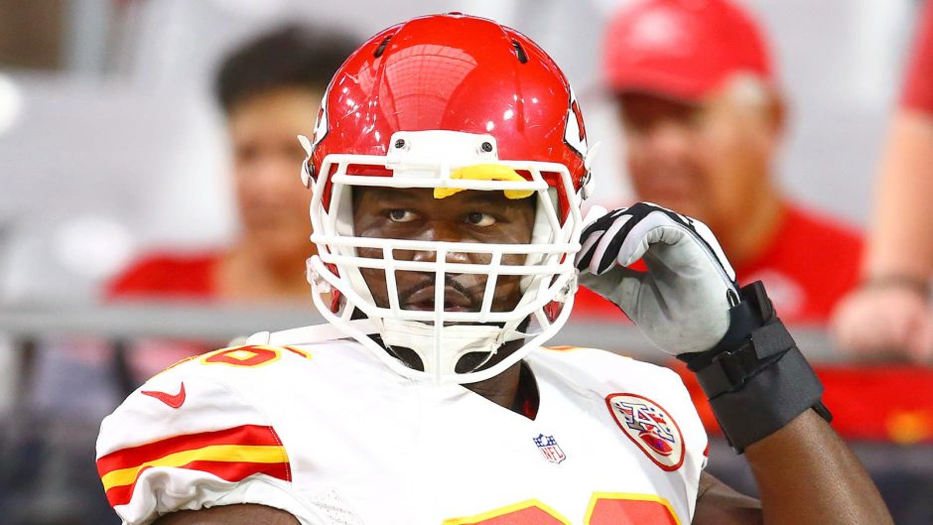 Aug 15, 2015; Glendale, AZ, USA; Kansas City Chiefs guard Ben Grubbs (66) against the Arizona Cardinals during a preseason NFL football game at University of Phoenix Stadium. Mandatory Credit: Mark J. Rebilas-USA TODAY Sports