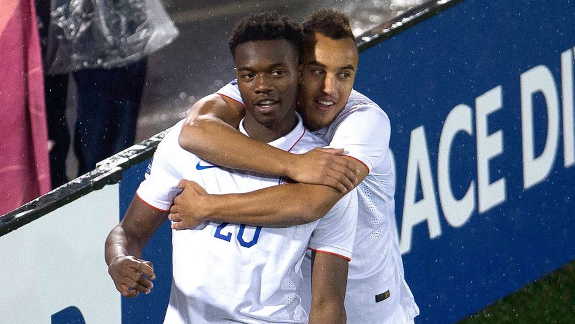 Action photo during the Match Estados Unidos vs Panama, at Dicks Sporting Goods Park Stadium, CONCACAF Mens Olympic Qualifying 2015. Foto de accion durante el Partido Estados Unidos vs Panama en el Estadio Dicks Sporting Goods Park, Partido Correspondiente al Grupo -A- del Campeonato Preolimpico Masculino CONCACAF 2015, en la Foto: Festejo de gol de Omogbolahan Ariyibi, Jerome Kiesewetter 06/10/2015/ MEXSPORT/ Osvaldo Aguilar.