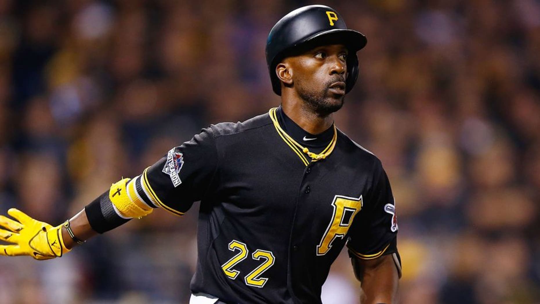 PITTSBURGH, PA - OCTOBER 07: Andrew McCutchen #22 of the Pittsburgh Pirates reacts after flying out in the fourth inning during the National League Wild Card game against the Chicago Cubs at PNC Park on October 7, 2015 in Pittsburgh, Pennsylvania. (Photo by Jared Wickerham/Getty Images)