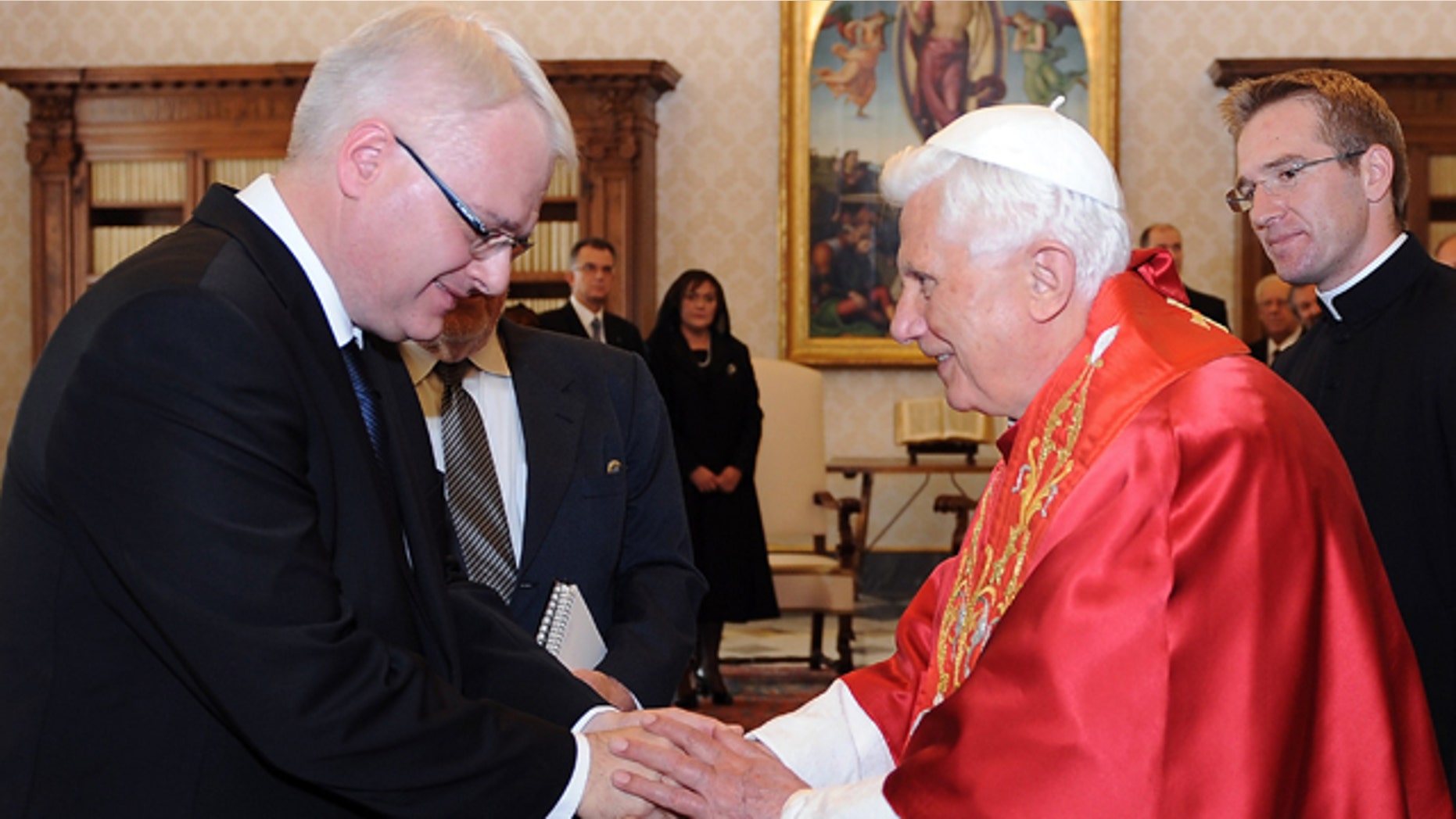 Oct. 9: Pope Benedict XVI, right, welcomes Croatian President Ivo Josipovic, on the occasion of their meeting at the Vatican.