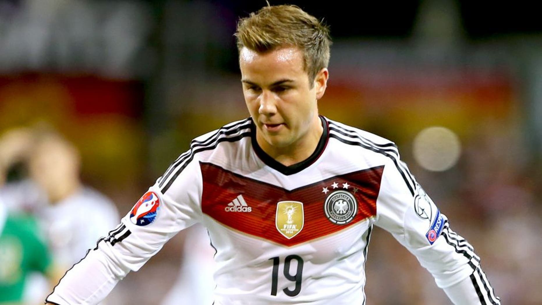 DUBLIN, IRELAND - OCTOBER 08: Mario Goetze of Germany runs with the ball during the UEFA EURO 2016 Qualifier group D match between Republic of Ireland and Germany at the Aviva Stadium on October 8, 2015 in Dublin, Ireland. (Photo by Alexander Hassenstein/Bongarts/Getty Images)
