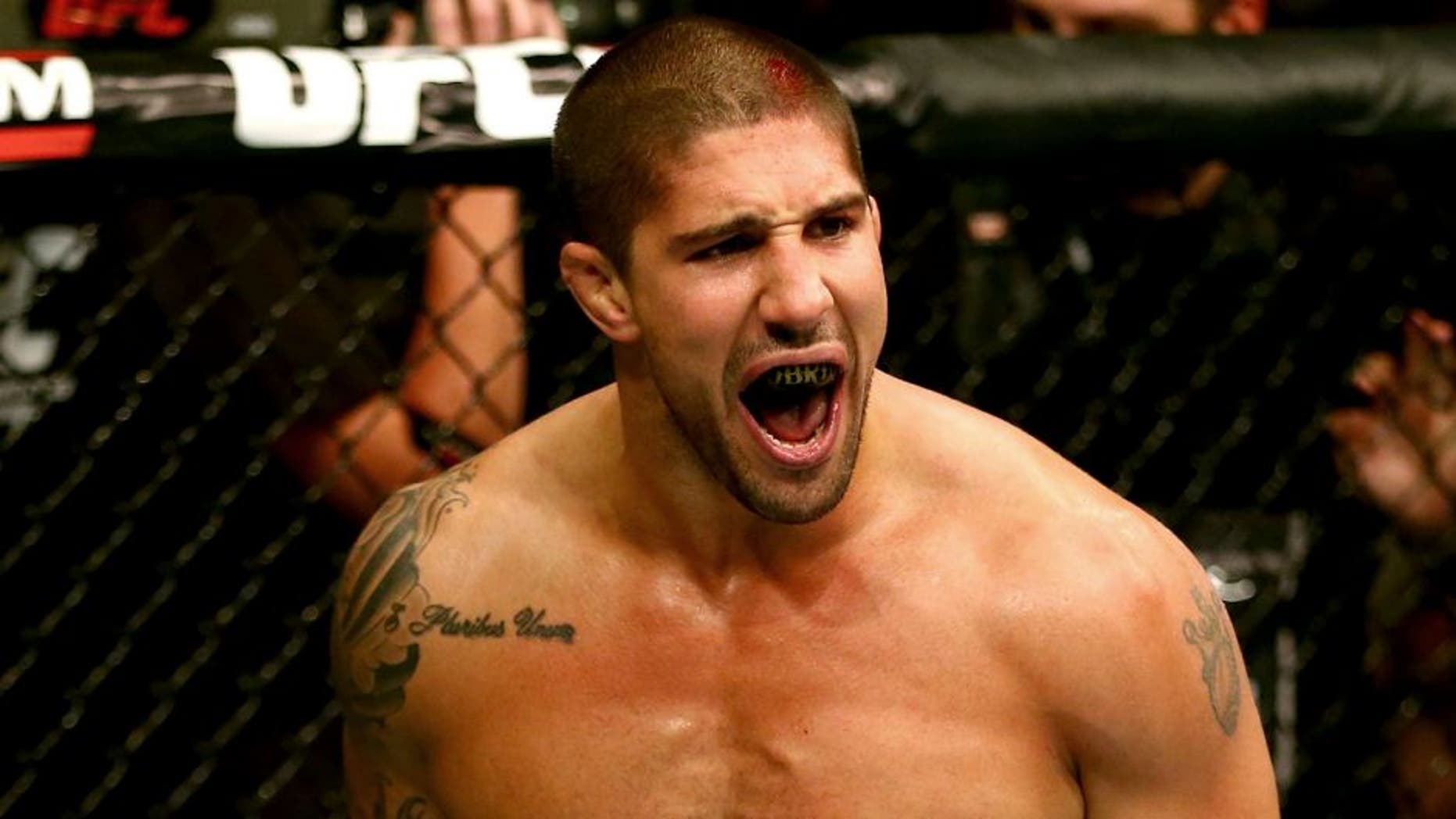 TORONTO, CANADA - SEPTEMBER 21: Brendan Schaub celebrates after defeating Matt Mitrione (not pictured) in their UFC heavyweight bout at the Air Canada Center on September 21, 2013 in Toronto, Ontario, Canada. (Photo by Al Bello/Zuffa LLC/Zuffa LLC via Getty Images)