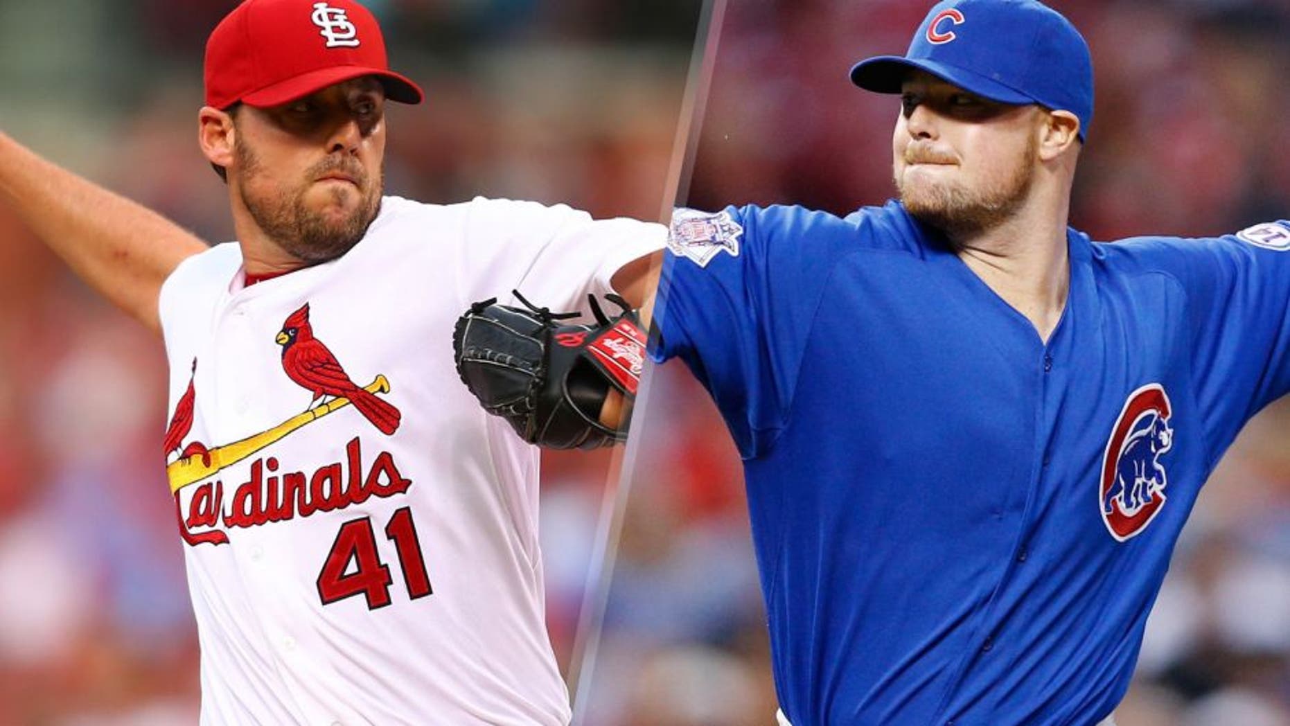 Starter John Lackey #41 of the St. Louis Cardinals pitches against the Chicago Cubs in the second inning at Busch Stadium on June 26, 2015 in St. Louis, Missouri. (Photo by Dilip Vishwanat/Getty Images) Jon Lester #34 of the Chicago Cubs pitches in the first inning against the Cincinnati Reds at Great American Ball Park on September 30, 2015 in Cincinnati, Ohio. (Photo by Joe Robbins/Getty Images)