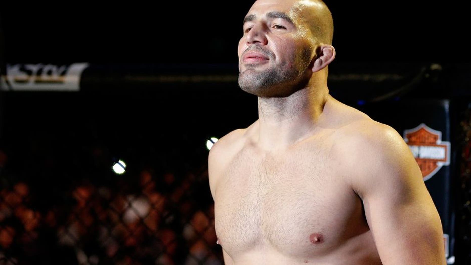 BALTIMORE, MD - APRIL 26: Glover Teixeira is introduced before his light heavyweight championship bout against Jon "Bones" Jones during the UFC 172 event at the Baltimore Arena on April 26, 2014 in Baltimore, Maryland. (Photo by Josh Hedges/Zuffa LLC/Zuffa LLC via Getty Images)