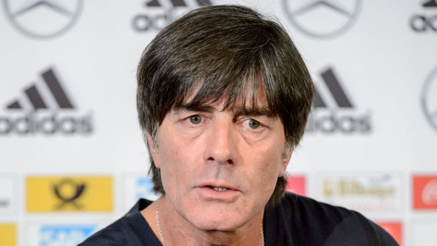 LEIPZIG, GERMANY - OCTOBER 10: Joachim Loew, head coach of German national team attends the German National Team press conference at Red Bull Arena on October 10, 2015 in Leipzig, Germany. (Photo by Jens Schlueter/Bongarts/Getty Images)