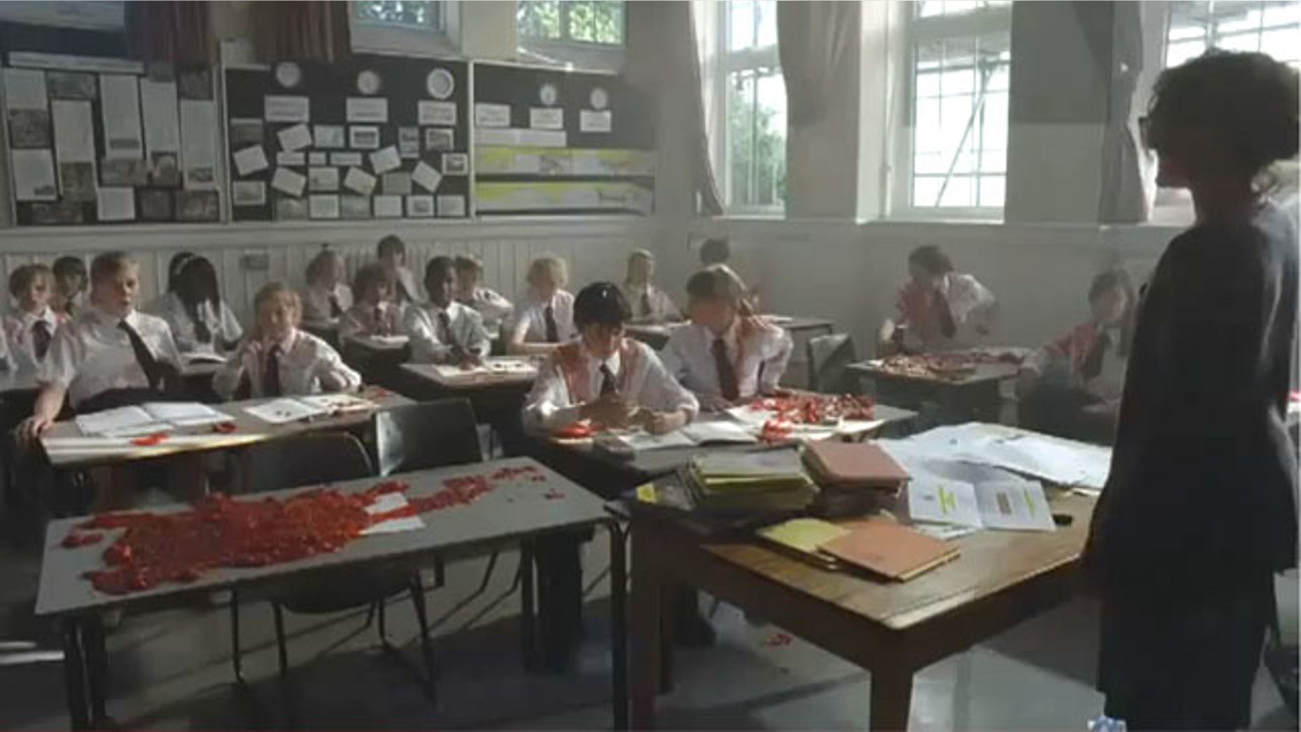The short film, "No Pressure," promoting the U.K.’s 10:10 climate change campaign, depicts a school teacher who blows up students who say they don't intend to reduce their carbon emissions.
