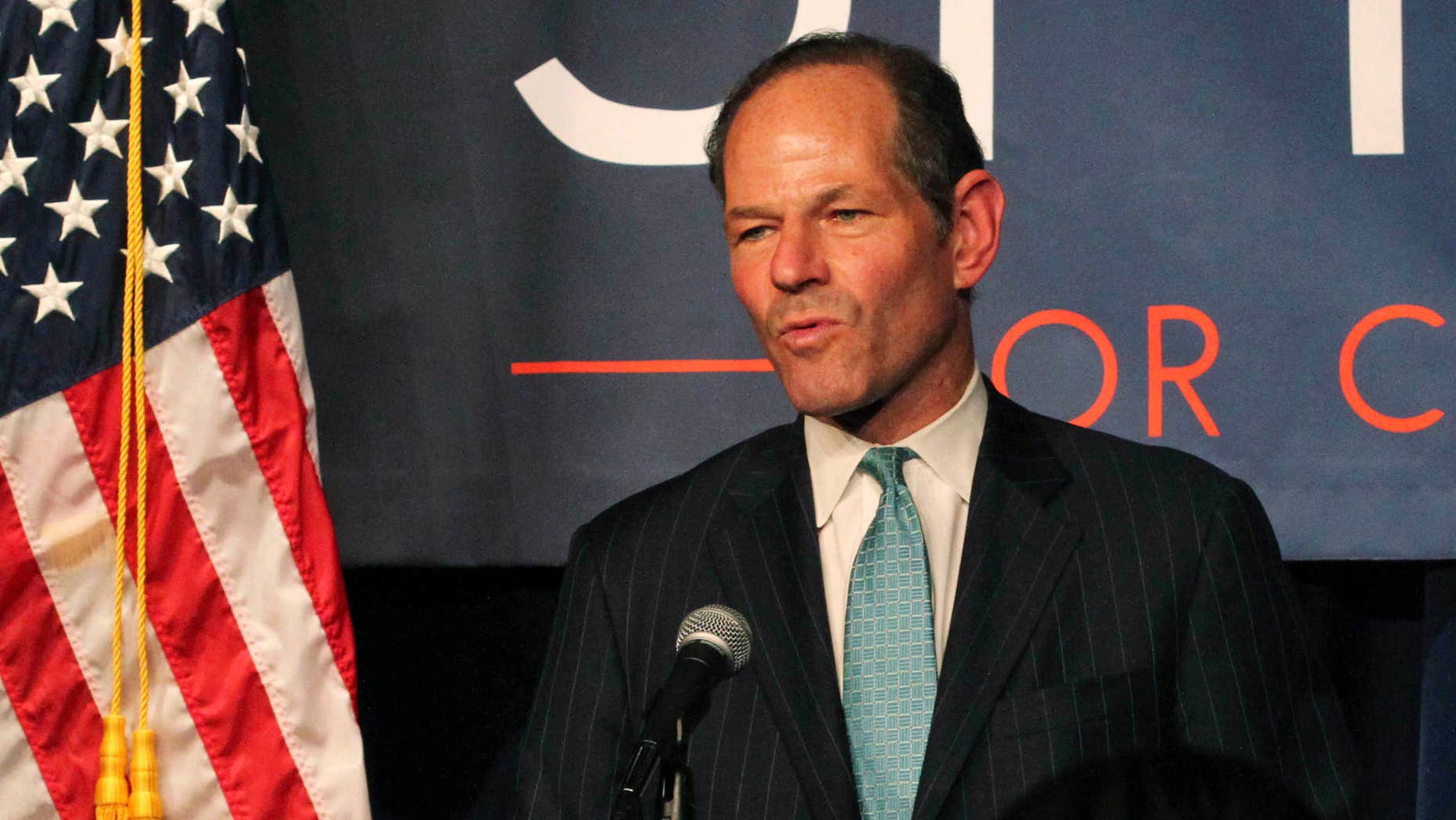 FILE - In this Sept. 10, 2013, file photo, former New York Gov. Eliot Spitzer delivers his concession speech at his election night party after losing the Democratic primary race for New York City comptroller in New York.