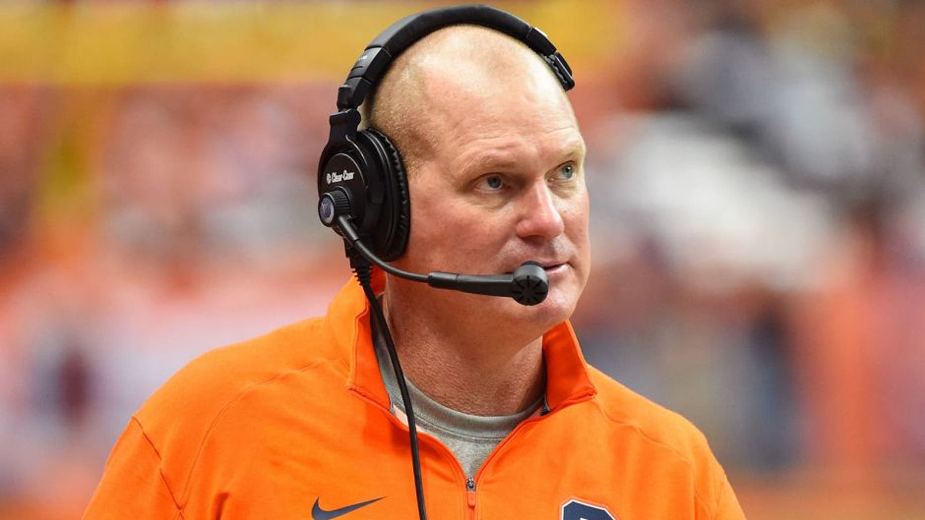 Sep 12, 2015; Syracuse, NY, USA; Syracuse Orange head coach Scott Shafer reacts to a play against the Wake Forest Demon Deacons during the fourth quarter at the Carrier Dome. Syracuse won 30-17. Mandatory Credit: Rich Barnes-USA TODAY Sports