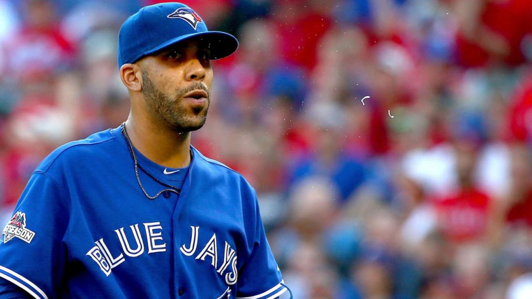ARLINGTON, TX - OCTOBER 12: David Price #14 of the Toronto Blue Jays walks off the mound at the end of the seventh inning against the Texas Rangers in game four of the American League Division Series at Globe Life Park in Arlington on October 12, 2015 in Arlington, Texas. (Photo by Tom Pennington/Getty Images)