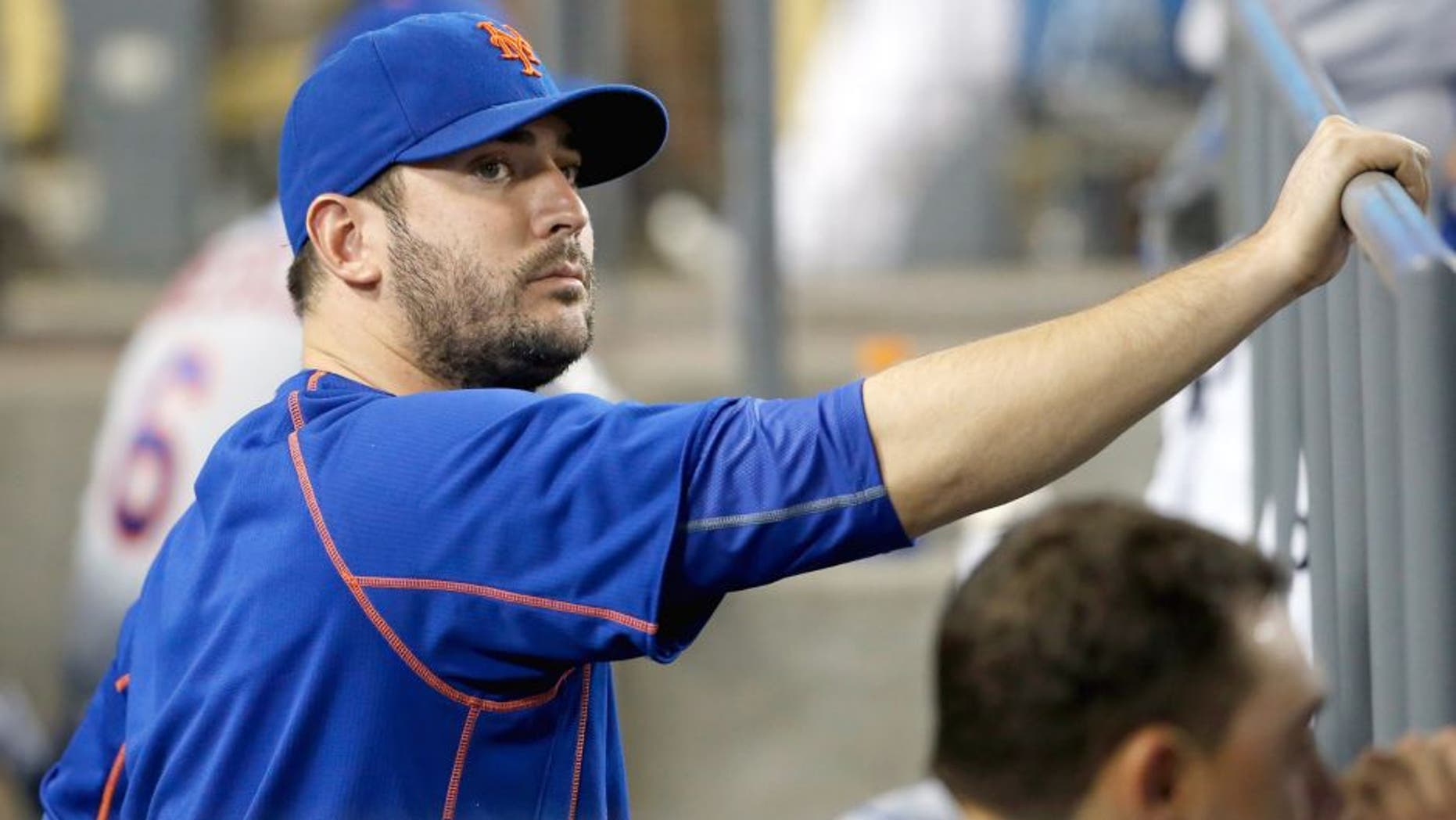 LOS ANGELES, CA - OCTOBER 10: Matt Harvey #33 of the New York Mets in the dugout in the ninth inning as the Mets take on the Los Angeles Dodgers in game two of the National League Division Series at Dodger Stadium on October 10, 2015 in Los Angeles, California. (Photo by Sean M. Haffey/Getty Images)