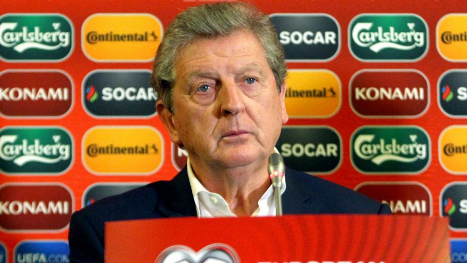 England's manager Roy Hodgson attends a press conference at The Novotel Hotel in Vilnius on October 11, 2015, on the eve of the UEFA Euro 2016 qualifying football match between Lithuania and England. AFP PHOTO / PETRAS MALUKAS (Photo credit should read PETRAS MALUKAS/AFP/Getty Images)
