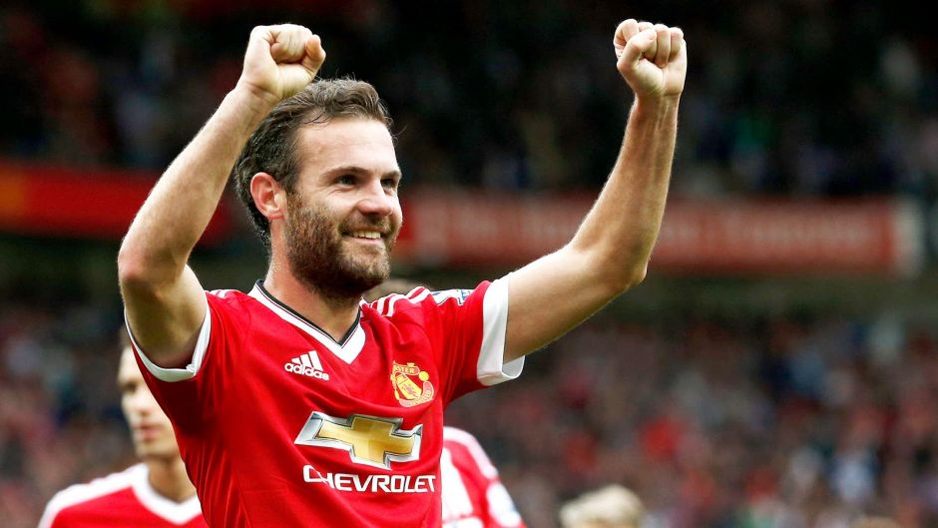 MANCHESTER, ENGLAND - SEPTEMBER 26: Juan Mata of Manchester United celebrates scoring his team's third goal during the Barclays Premier League match between Manchester United and Sunderland at Old Trafford on September 26, 2015 in Manchester, United Kingdom. (Photo by Dean Mouhtaropoulos/Getty Images)