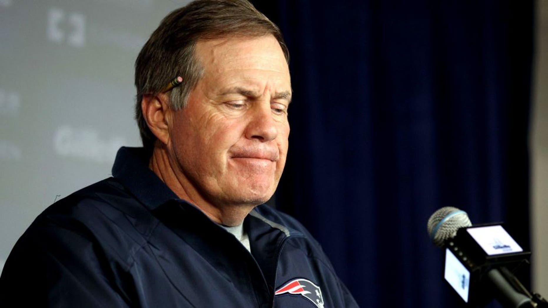 Jul 24, 2013; Foxborough, MA, New England Patriots head coach Bill Belichick addresses the media during a press conference at Gillette Stadium. Mandatory Credit: Stew Milne-USA TODAY Sports