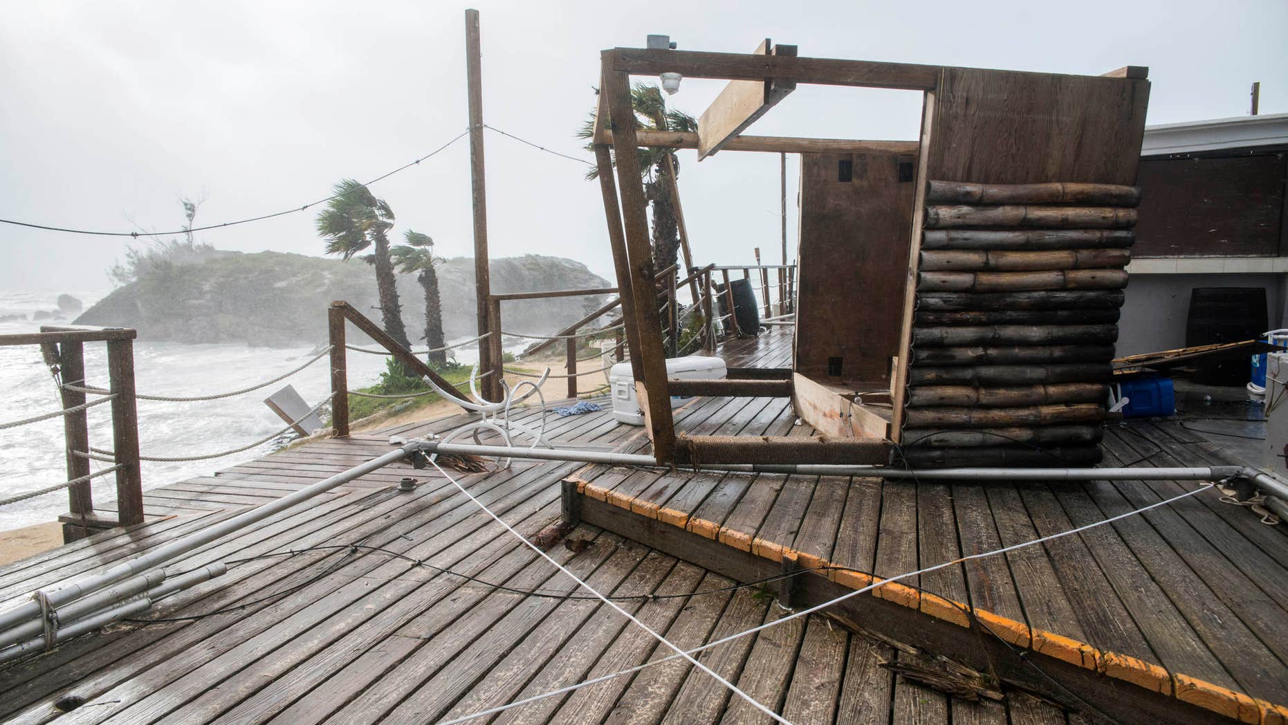 Oct. 13, 2016: A tiki bar lays in a shamble following Hurricane Nicole, in Tobacco Bay, St. Georges, Bermuda,.