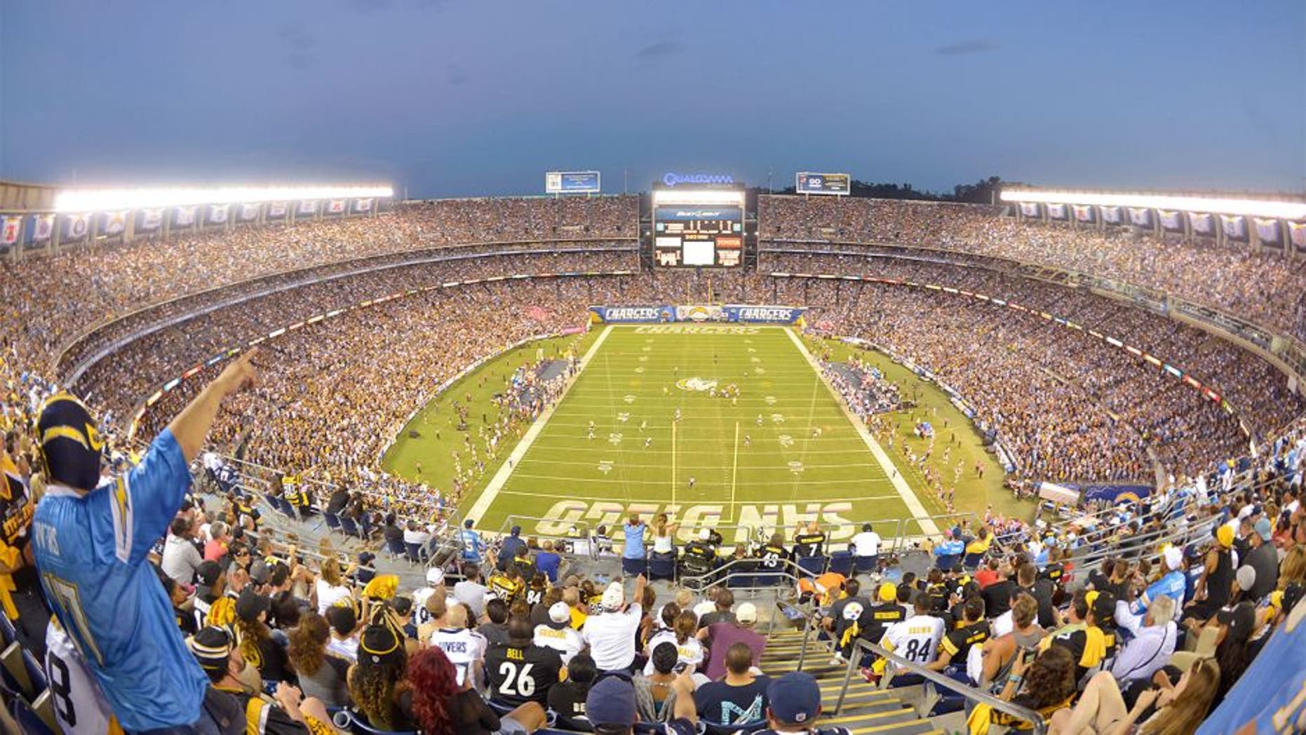 Oct 12, 2015; San Diego, CA, USA; General view of the NFL game between the Pittsburgh Steelers and the San Diego Chargers at Qualcomm Stadium. Mandatory Credit: Kirby Lee-USA TODAY Sports