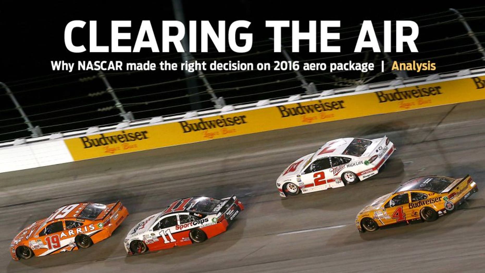 Carl Edwards, driver of the #19 ARRIS Toyota, leads a pack of cars during the NASCAR Sprint Cup Series Bojangles' Southern 500 at Darlington Raceway on September 6, 2015 in Darlington, South Carolina. (Photo by Sarah Crabill/NASCAR via Getty Images)