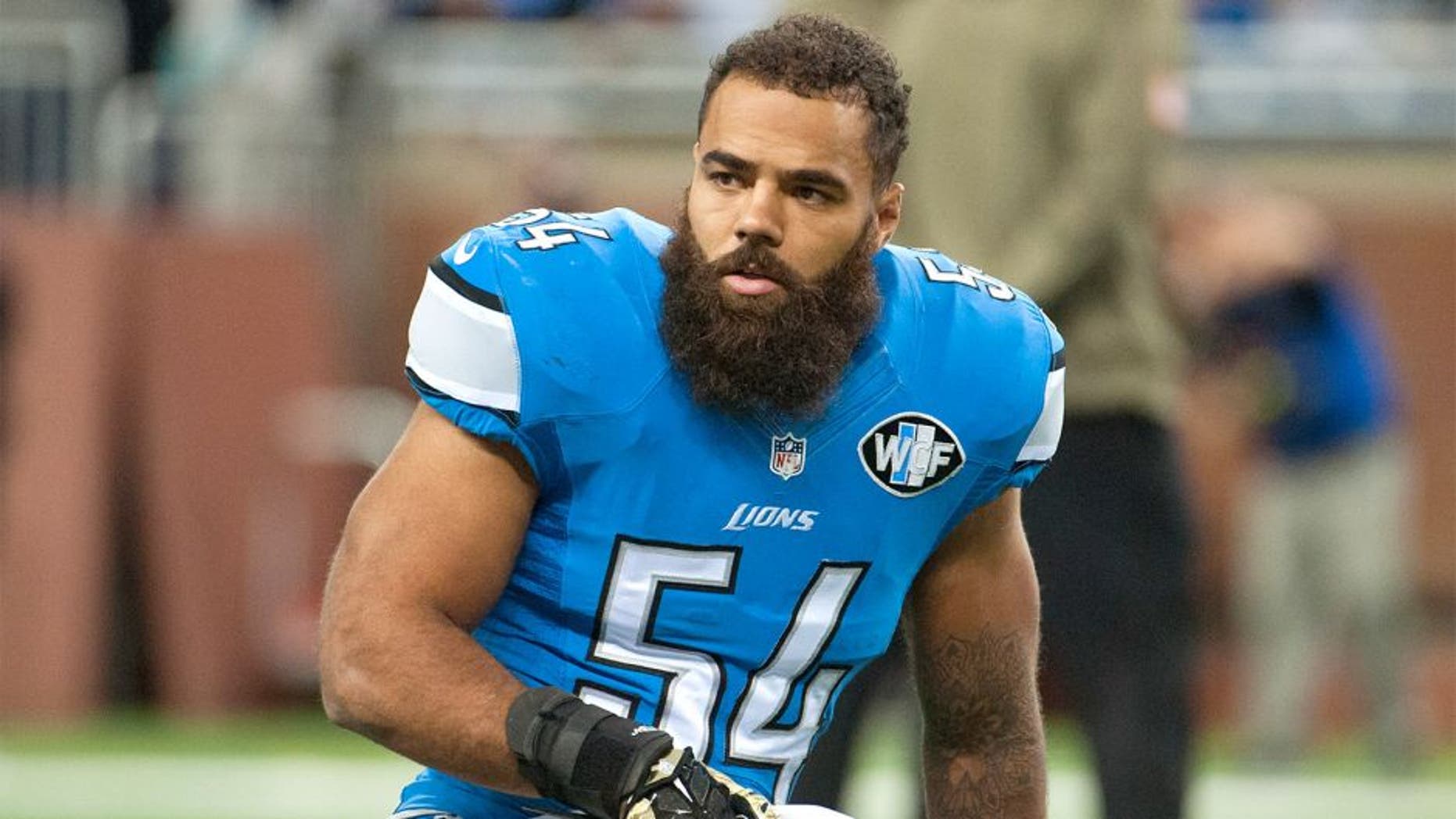 Nov 9, 2014; Detroit, MI, USA; Detroit Lions outside linebacker DeAndre Levy (54) before the game against the Miami Dolphins at Ford Field. Mandatory Credit: Tim Fuller-USA TODAY Sports