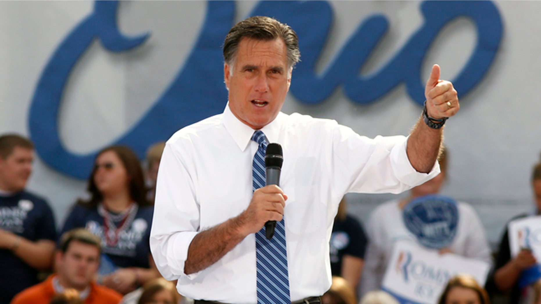Oct. 13, 2012: Republican presidential candidate, former Massachusetts Gov. Mitt Romney speaks in Portsmouth, Ohio.