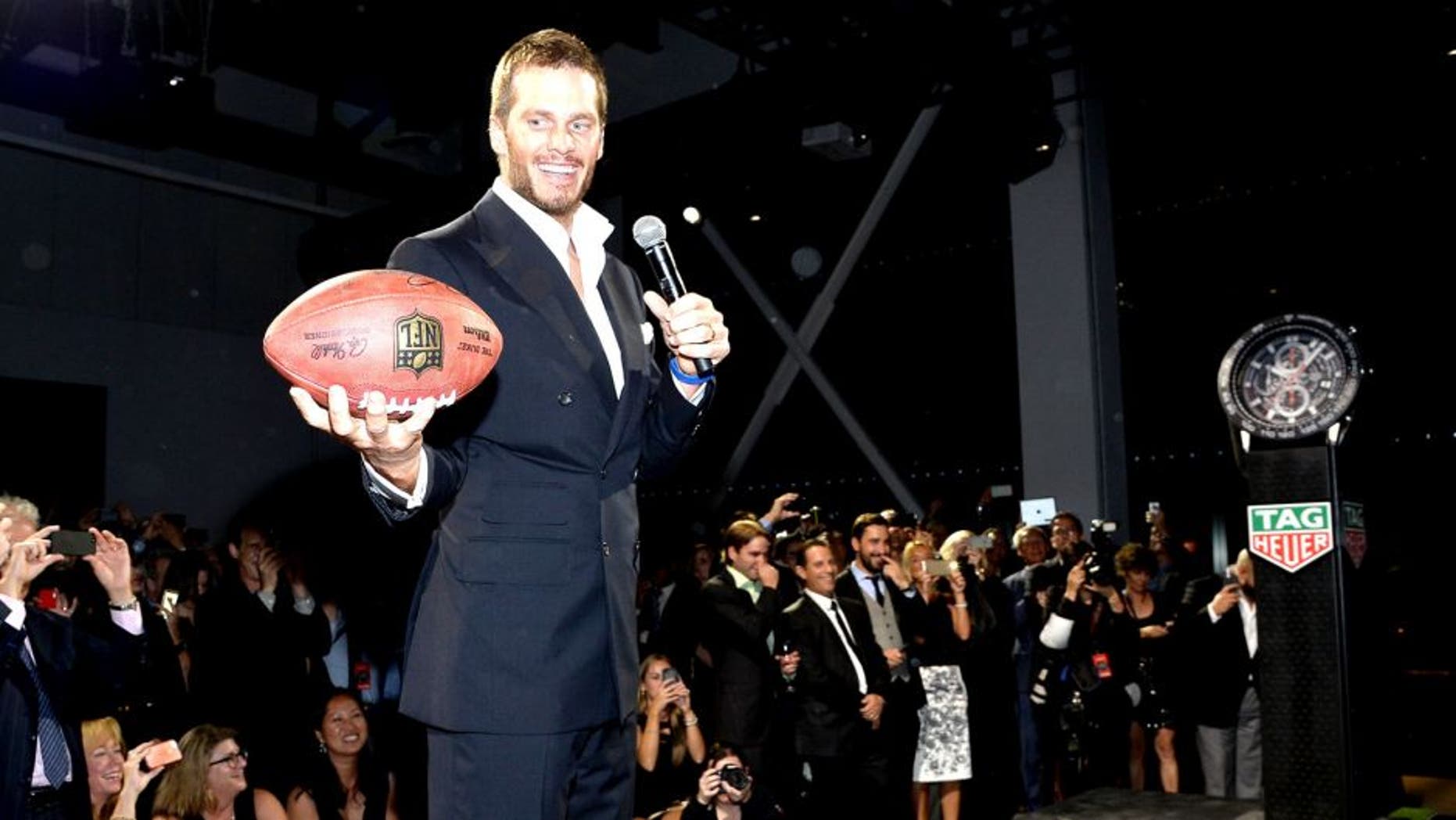 NEW YORK, NY - OCTOBER 13: NFL football player Tom Brady appears as TAG Heuer announces Tom Brady as the new brand ambassador and launches the new Carrera - Heuer 01 on October 13, 2015 in New York City. (Photo by Mike Coppola/Getty Images for TAG Heuer)