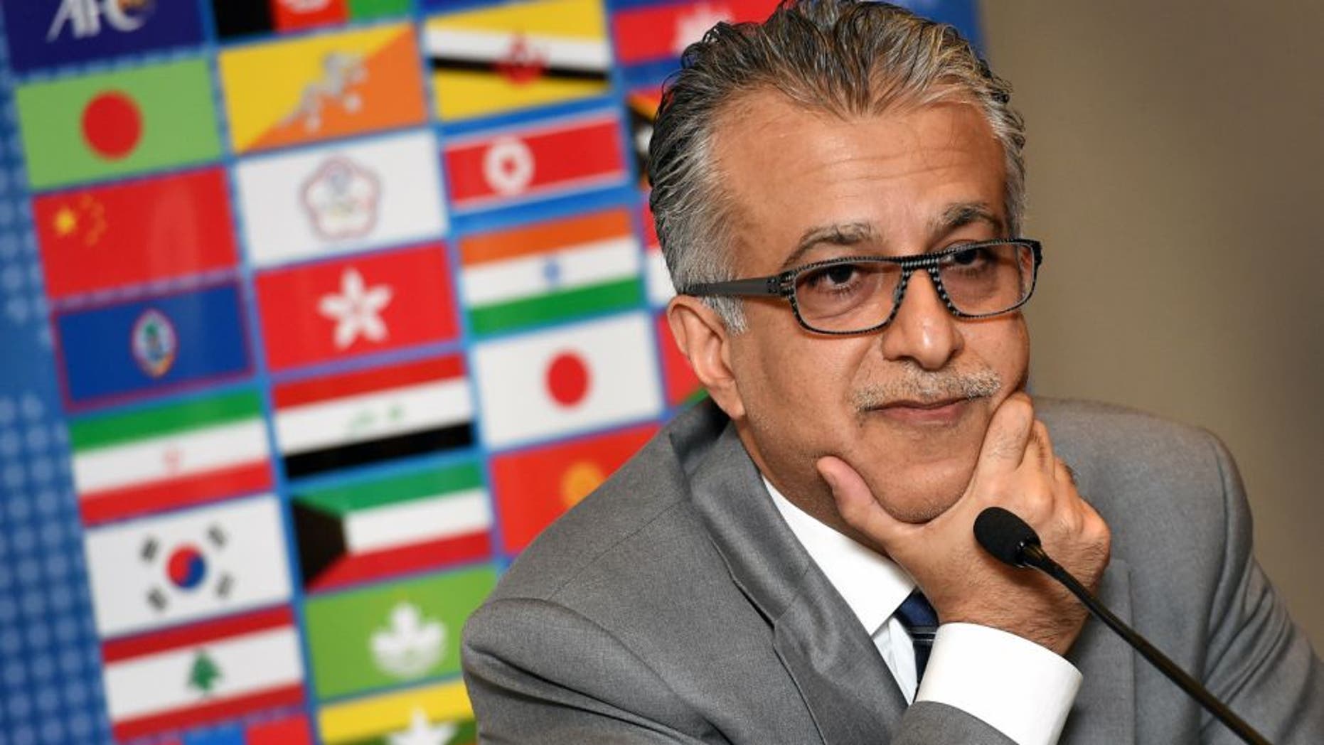 Asian Football Confederation (AFC) chief Shaikh Salman bin Ebrahim Al Khalifa speaks at a press conference after the Extraordinary Congress meeting in Melbourne before the start of the AFC Asian Cup on January 9, 2015. Asia's top sports leaders refused to back Prince Ali bin Al Hussein's election challenge to FIFA president Sepp Blatter and insisted it was doomed to failure. AFP PHOTO / William WEST --IMAGE RESTRICTED TO EDITORIAL USE - STRICTLY NO COMMERCIAL USE-- (Photo credit should read WILLIAM WEST/AFP/Getty Images)