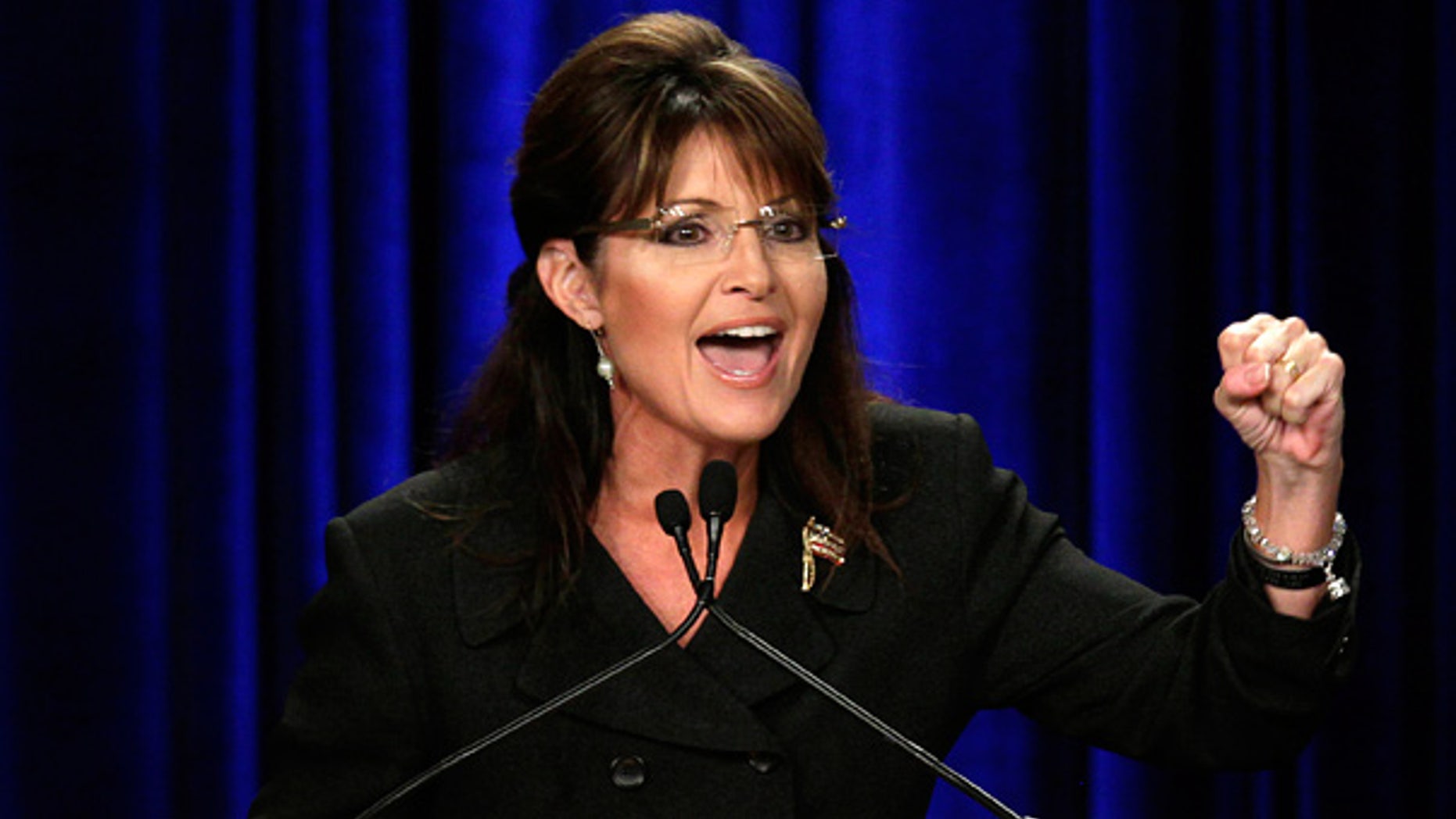 Oct. 16: Former Alaska Gov. Sarah Palin speaks during a rally in Anaheim, Calif.