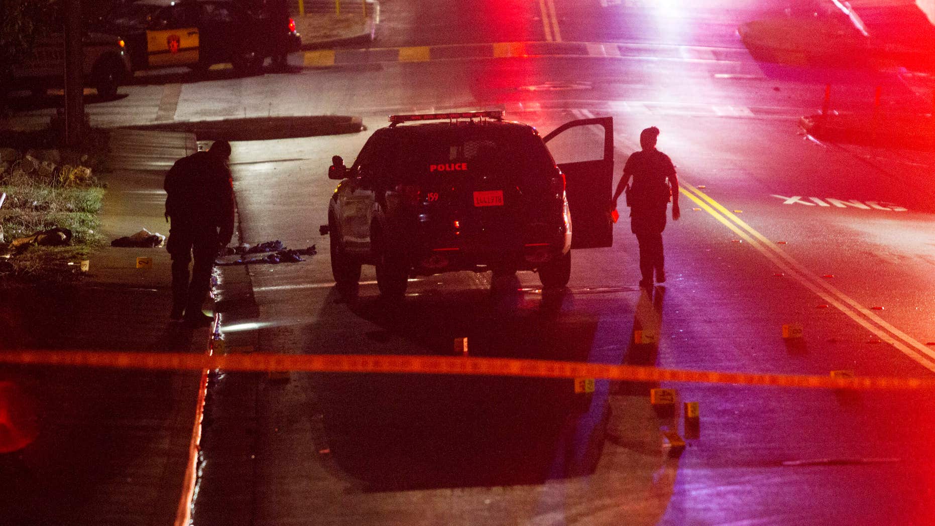 Oct. 16, 2016: Vallejo Police officers work at the scene of a shooting in Vallejo, Calif.