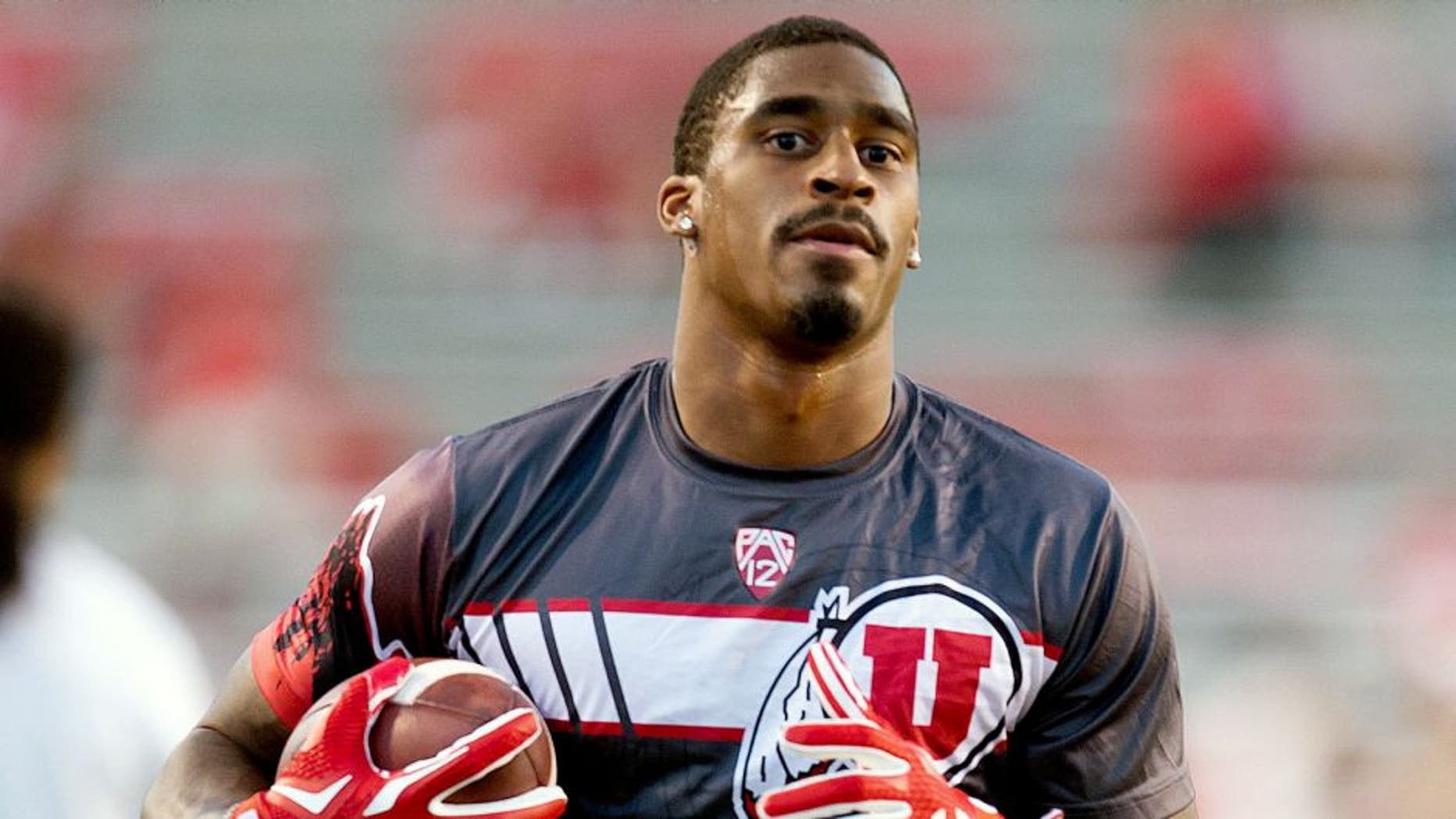 Oct 10, 2015; Salt Lake City, UT, USA; Utah Utes wide receiver Kenneth Scott (2) warms up prior to the game against the California Golden Bears at Rice-Eccles Stadium. Mandatory Credit: Russ Isabella-USA TODAY Sports